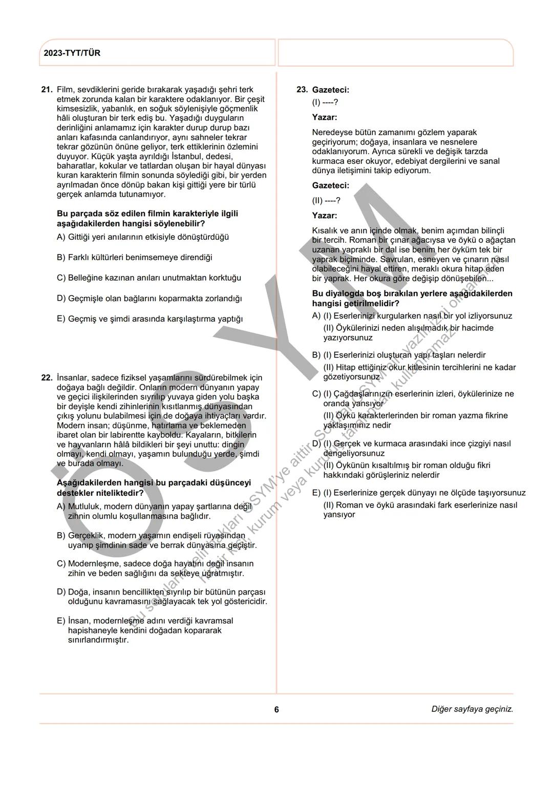 ÖSYM
T.C. Ölçme, Seçme ve Yerleştirme Merkezi
YÜKSEKÖĞRETİM KURUMLARI SINAVI
TEMEL YETERLİLİK TESTİ
(2023-TYT)
17 HAZİRAN 2023 CUMARTESİ
Bu