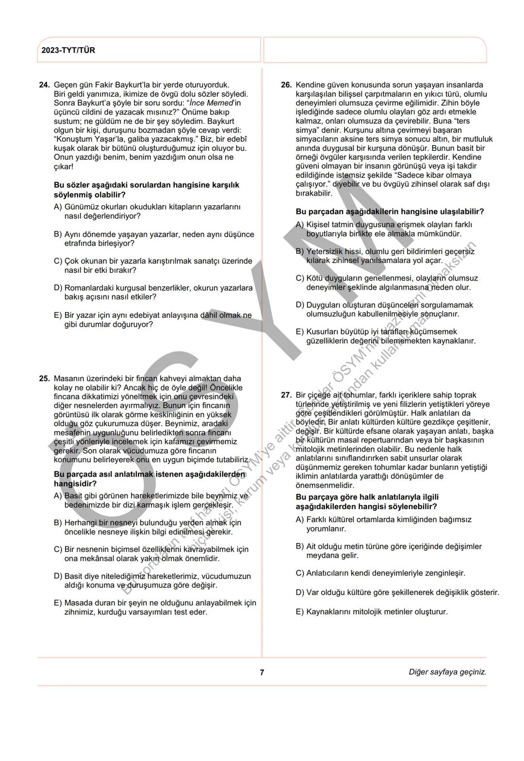 ÖSYM
T.C. Ölçme, Seçme ve Yerleştirme Merkezi
YÜKSEKÖĞRETİM KURUMLARI SINAVI
TEMEL YETERLİLİK TESTİ
(2023-TYT)
17 HAZİRAN 2023 CUMARTESİ
Bu