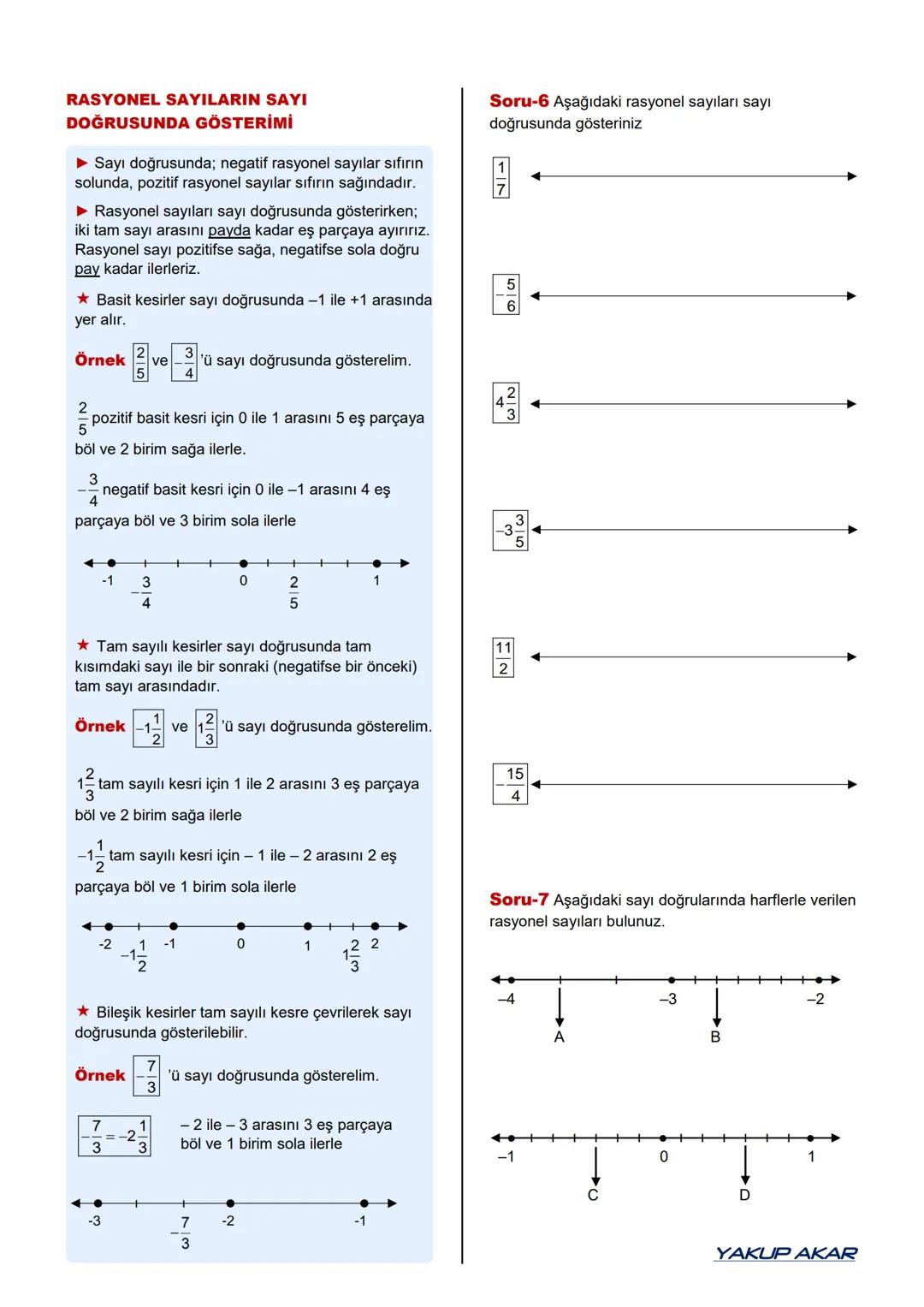 SINIF
RASYONEL SAYILAR
Kazanım7.1.21. Rasyonel sayıları tanır ve sayı doğrusunda gösterir.
RASYONEL SAYILAR
►a bir tam sayı, b sıfır dışında