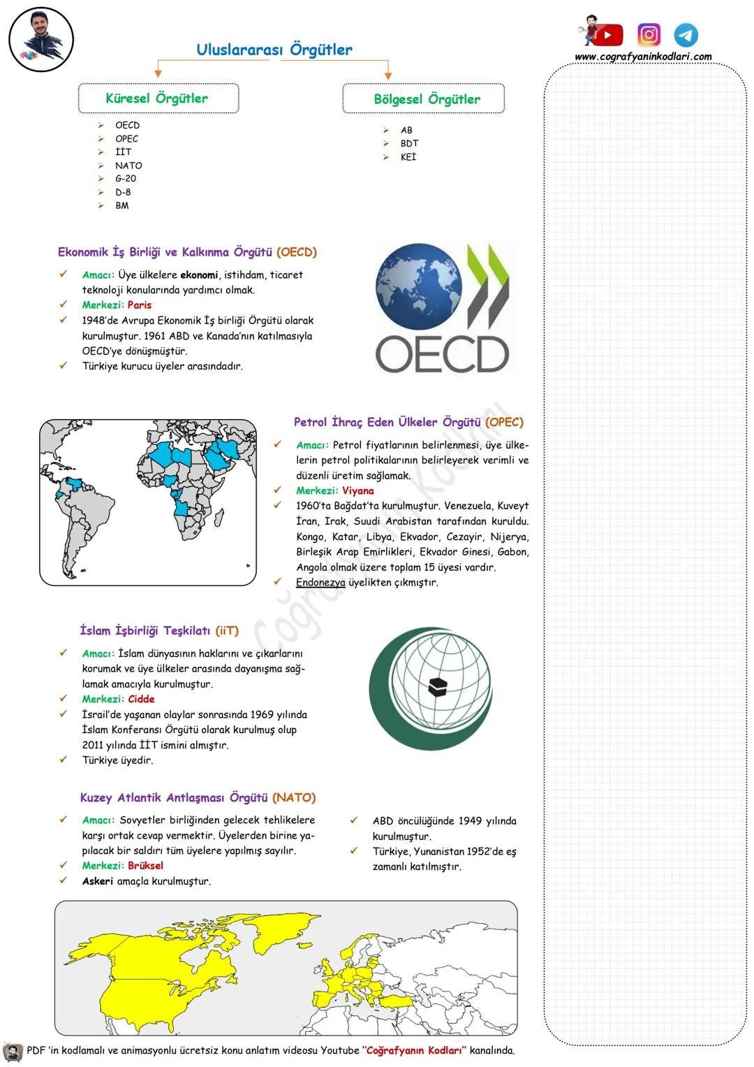 Uluslararası Örgütler
Bölgesel Örgütler
www.cografyaninkodlari.com
Küresel Örgütler
OECD
OPEC
IIT
NATO
G-20
D-8
BM
AB
BDT
ΚΕΙ
Ekonomik İş Bi
