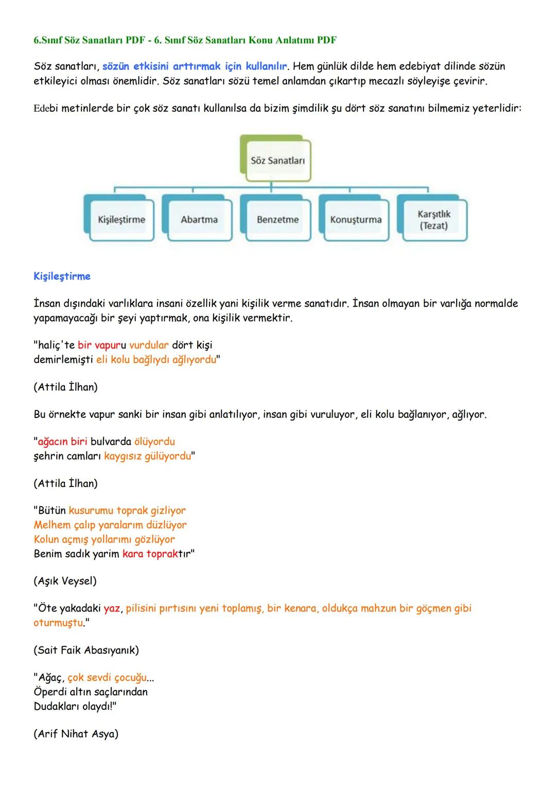 # 6.Sınıf Söz Sanatları PDF - 6. Sınıf Söz Sanatları Konu Anlatımı PDF
Söz sanatları, sözün etkisini arttırmak için kullanılır. Hem günlük
