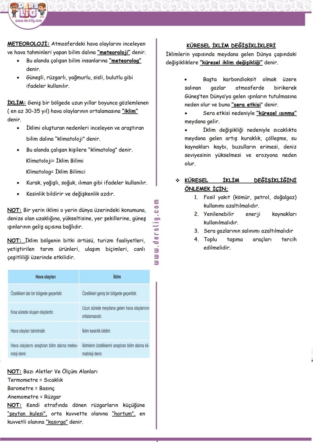 Hazırlayan: MEVLÜDE OLCAYTÜRK
DERS
LIG
www.derslig.com
FEN
8. SINIF 1. ÜNİTE İKLİM VE HAVA OLAYLARI
Konu / Kavramlar: İklim, iklim bilimi