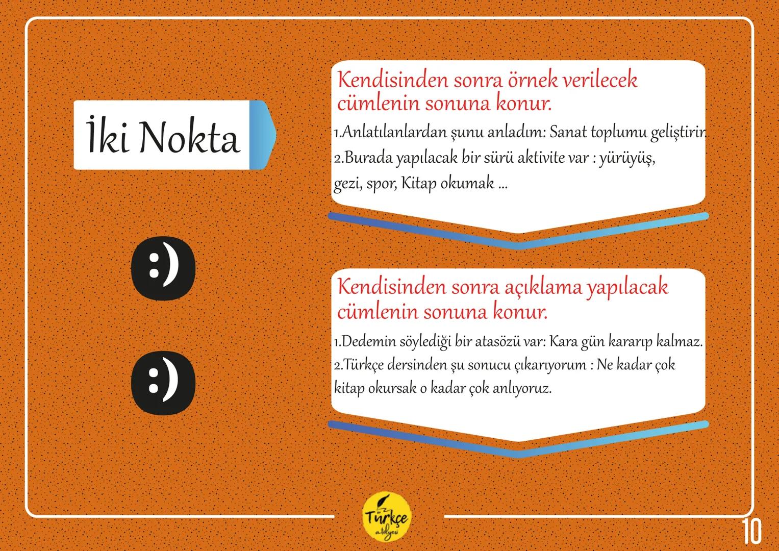 NOKTALAMA
İŞARETLERİ
Türkçe
aldyev Nokta
Virgül
Eğik Çizgi
Tırnak İşareti
Noktalı Virgül
Kısa Çizgi
Noktalama
İki Nokta
İşaretleri
Uzun Çizg