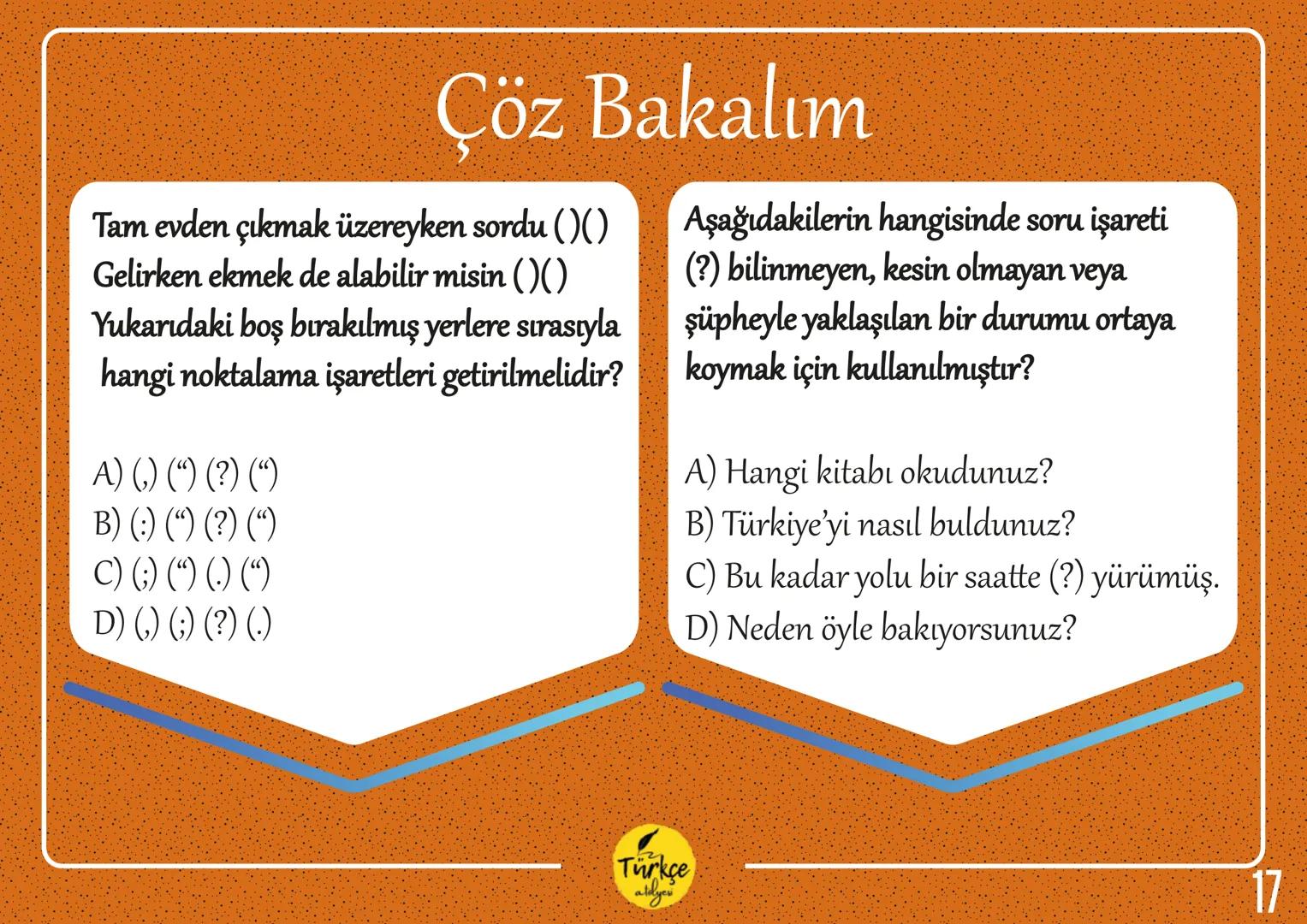 NOKTALAMA
İŞARETLERİ
Türkçe
aldyev Nokta
Virgül
Eğik Çizgi
Tırnak İşareti
Noktalı Virgül
Kısa Çizgi
Noktalama
İki Nokta
İşaretleri
Uzun Çizg