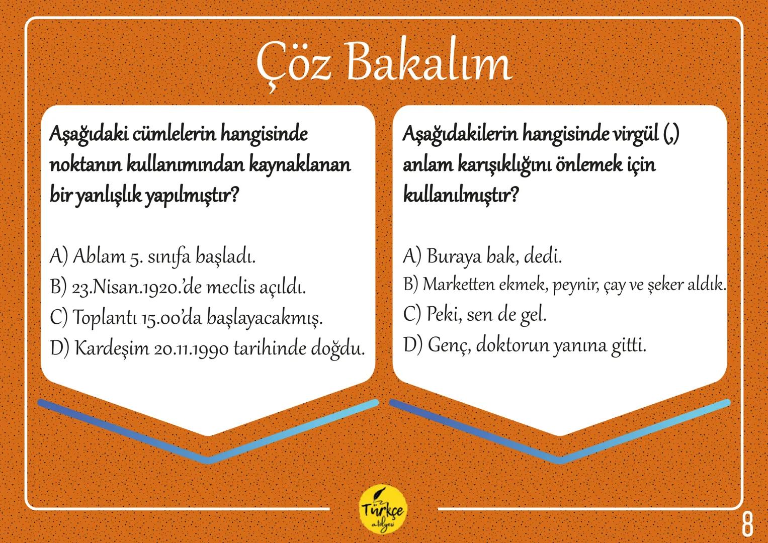 NOKTALAMA
İŞARETLERİ
Türkçe
aldyev Nokta
Virgül
Eğik Çizgi
Tırnak İşareti
Noktalı Virgül
Kısa Çizgi
Noktalama
İki Nokta
İşaretleri
Uzun Çizg