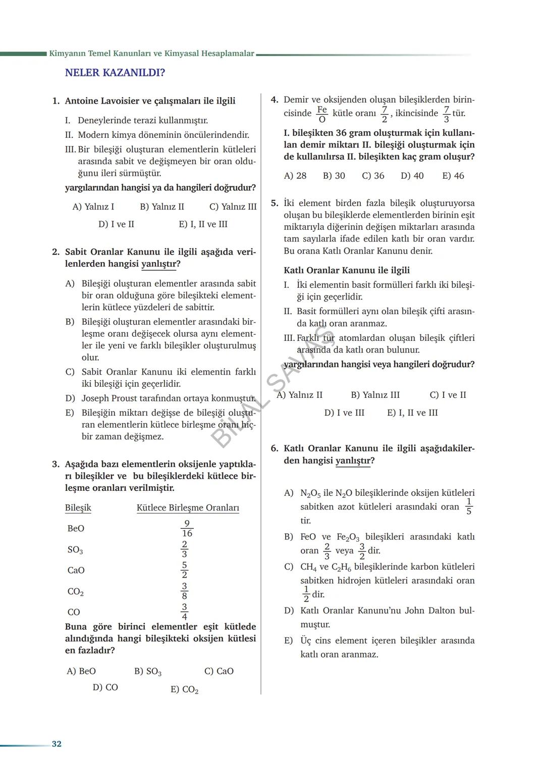 حل
MİLLİ İRADE
KIZ ANADOLU İMAM HATİP LİSESİ
FEN VE SOSYAL BİLİMLER PROJE OKULU
LİSE KİMYA DERS NOTLARI
6-KİMYANIN TEMEL KANUNLARI
VE KİMYAS