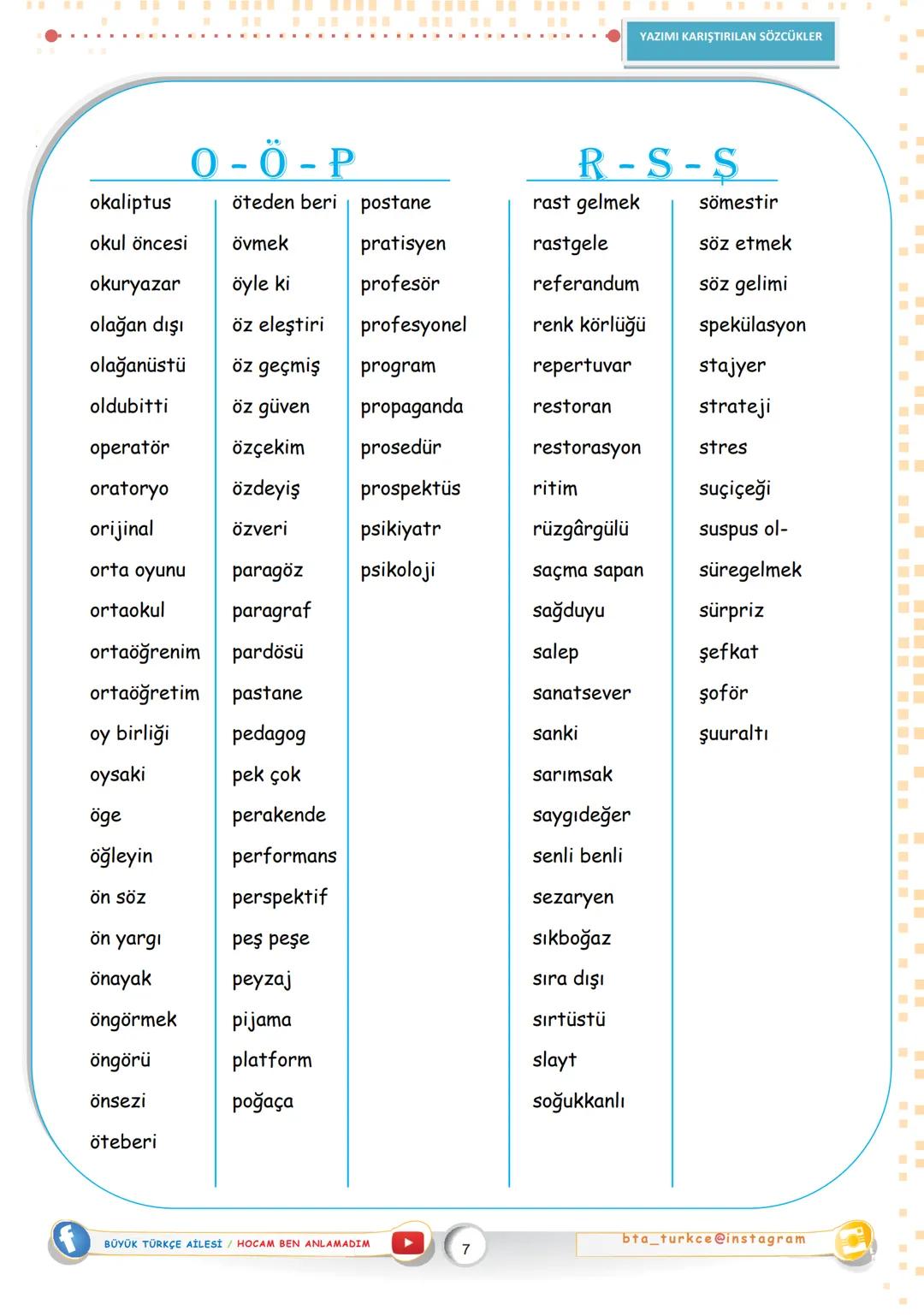 YAZIMI KARIŞTIRILAN
SÖZCÜKLER
DESTEKÇİ
MOZAİK YAYINLARI
ÜRKÇE
A
abıhayat
aklı sıra
altyapı
artakalan
abdest
aklıselim
alt yazı
art