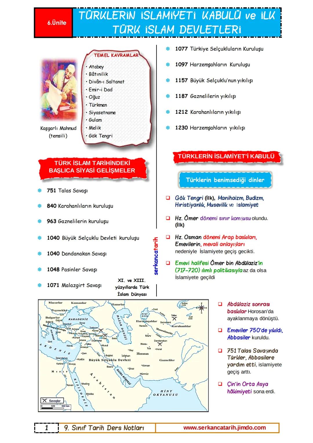 6. Ünite
TÜRKLERİN İSLAMİYETİ KABULÜ ve İLK
TÜRK İSLAM DEVLETLERİ
TEMEL KAVRAMLAR
* Atabey
* Bâtınilik
* Divân-ı Saltanat
* Emir-i