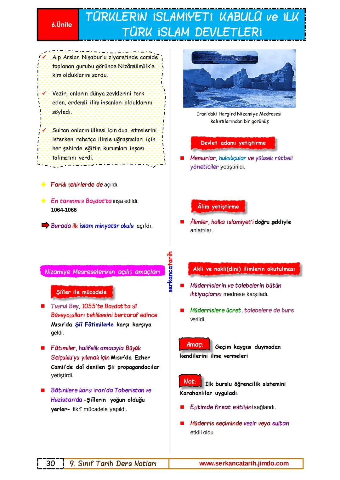 6. Ünite
TÜRKLERİN İSLAMİYETİ KABULÜ ve İLK
TÜRK İSLAM DEVLETLERİ
TEMEL KAVRAMLAR
* Atabey
* Bâtınilik
* Divân-ı Saltanat
* Emir-i