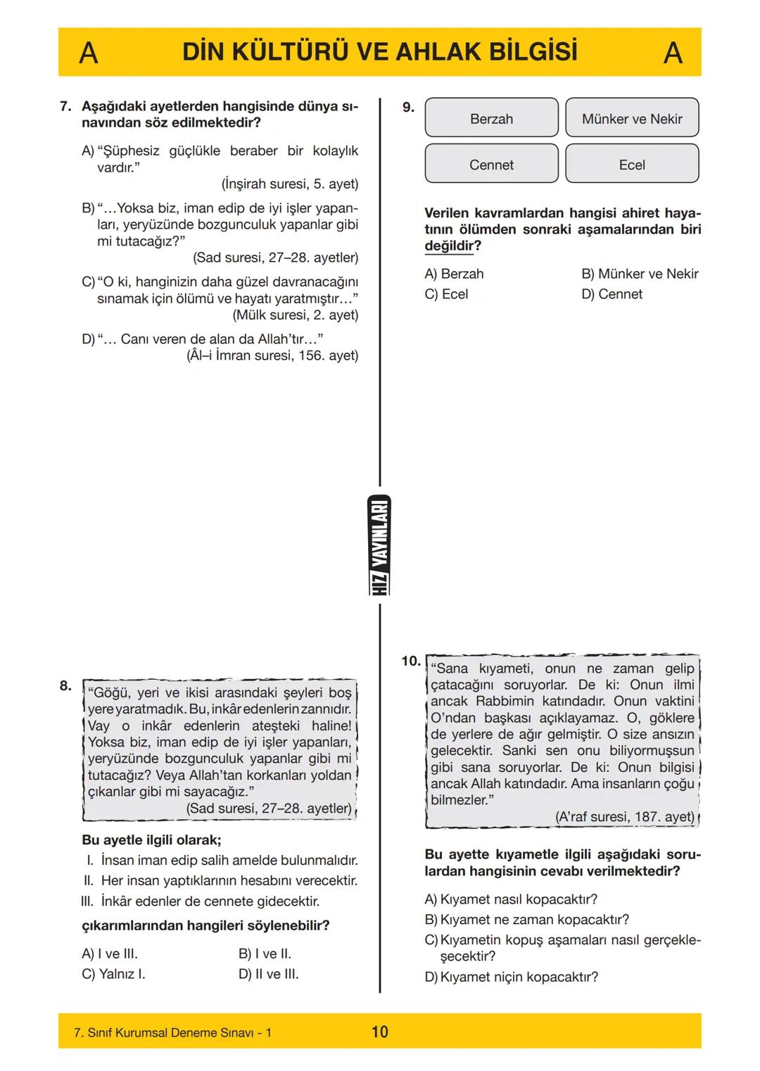 # 7. SINIF
7. SINIF
DENEME SINAVI – 1
A
KİTAPÇIĞI
Adı
Soyadı
Öğrenci Numarası :.....
SINAV KİTAPÇIĞIMIZ "SÖZEL VE SAYISAL" OLMAK ÜZE