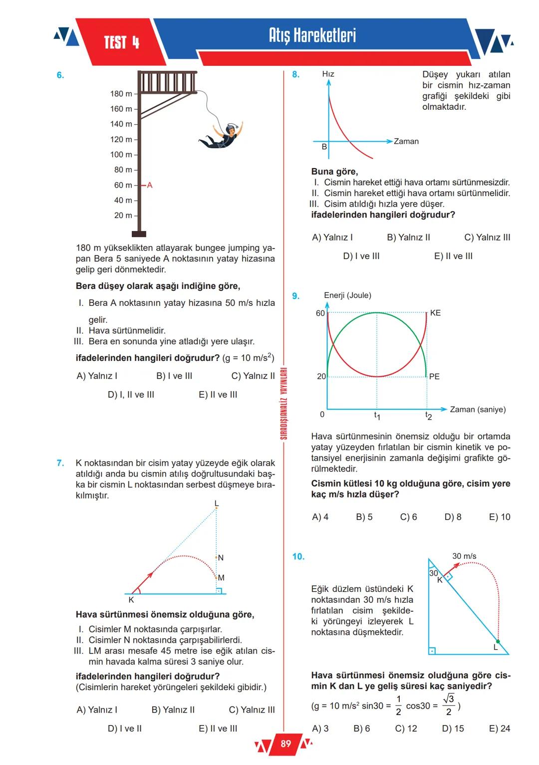 KONU ÖZETİ
ATIŞ HAREKETLERİ
Atış Hareketleri
Bu konuda anlatacağımız hareketler hava sürtünmesi-
nin önemsiz olduğu ortamlarda geçerlidir.
B