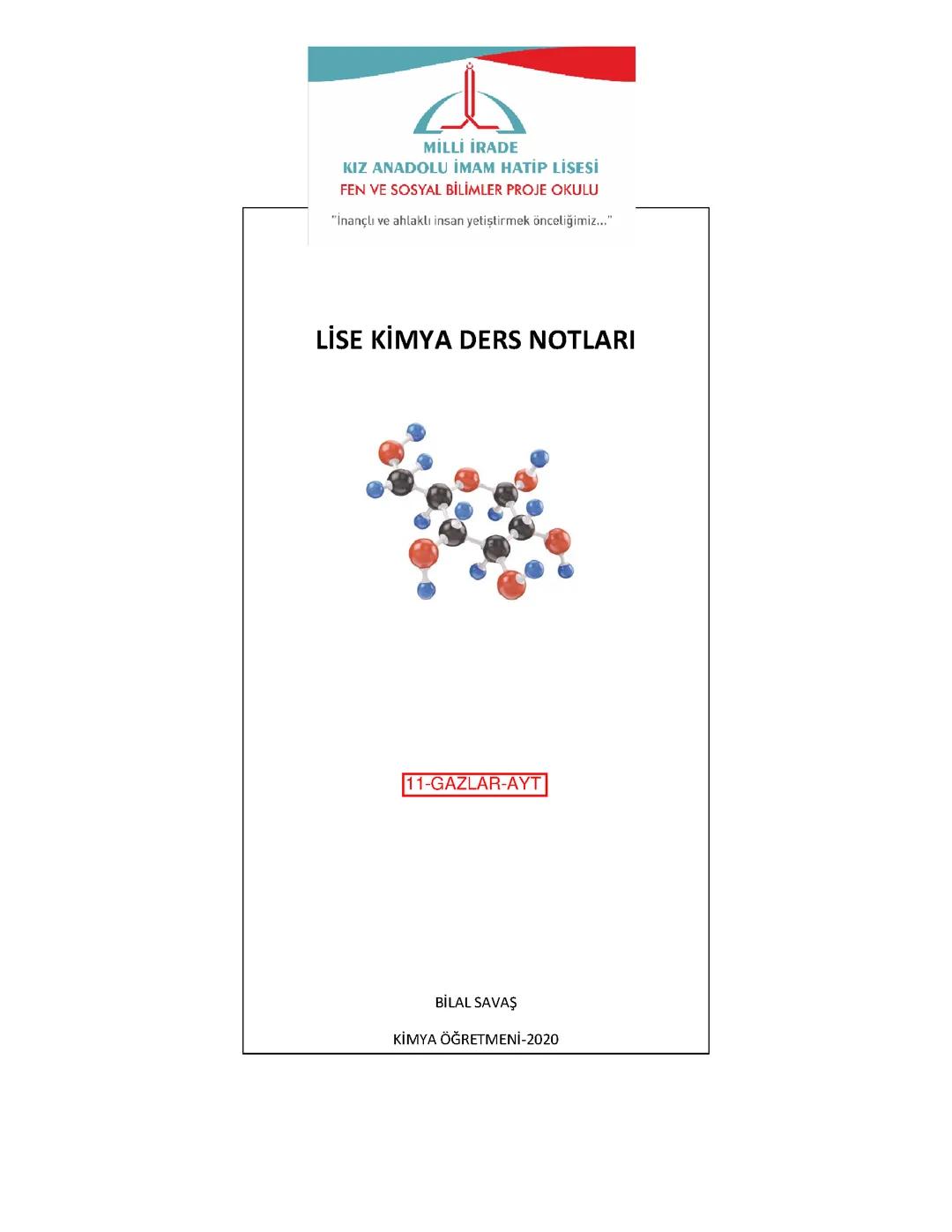 11.sınıf kimya gazlar konu anlatımı
