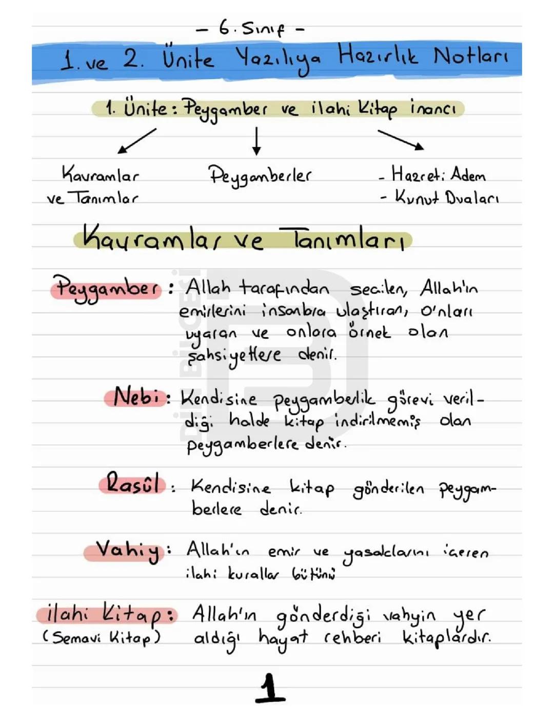6.sınıf 1.ve 2. Ünite hazırlık notları