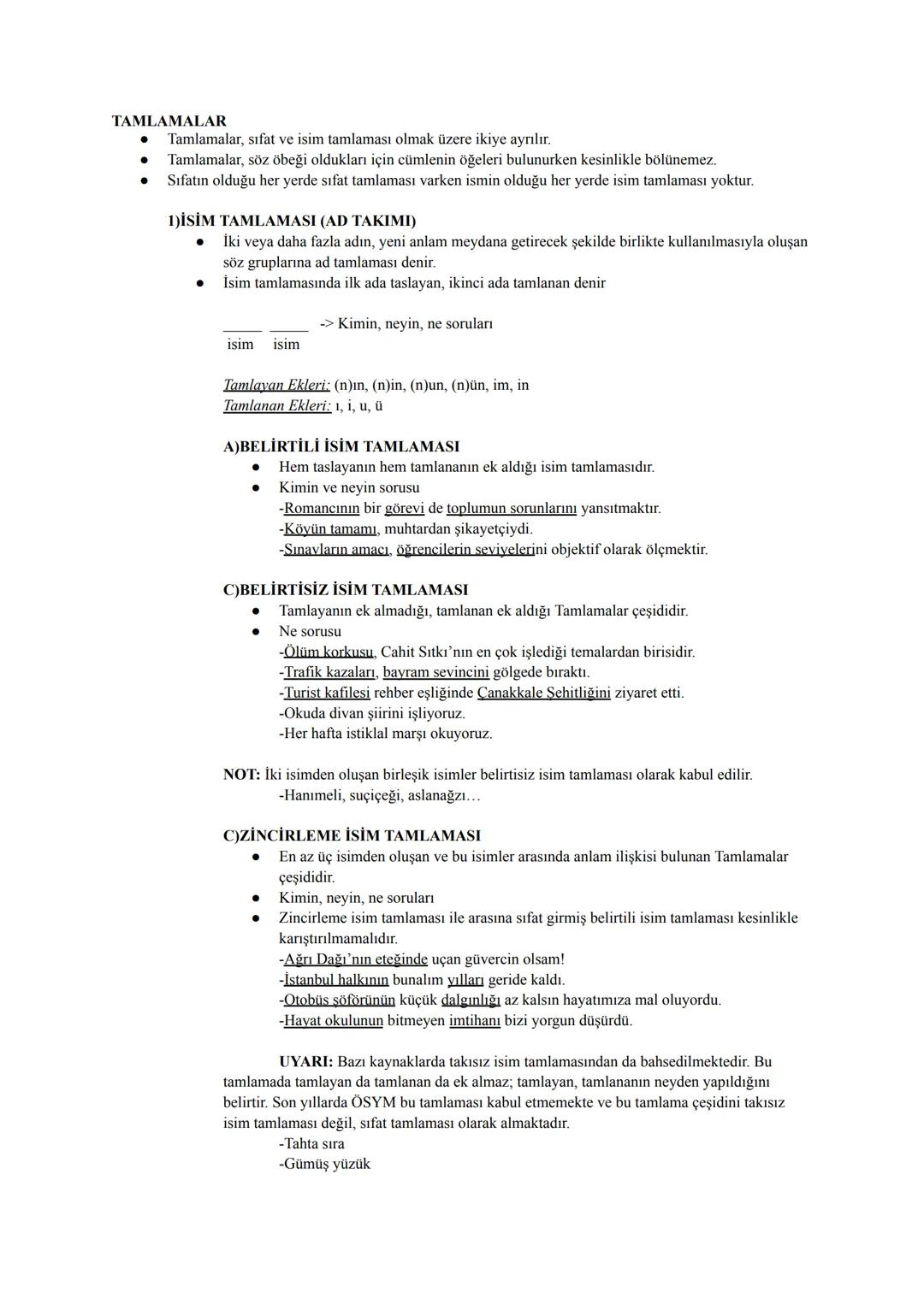 # TAMLAMALAR
- Tamlamalar, sıfat ve isim tamlaması olmak üzere ikiye ayrılır.
- Tamlamalar, söz öbeği oldukları için cümlenin öğeleri bulun