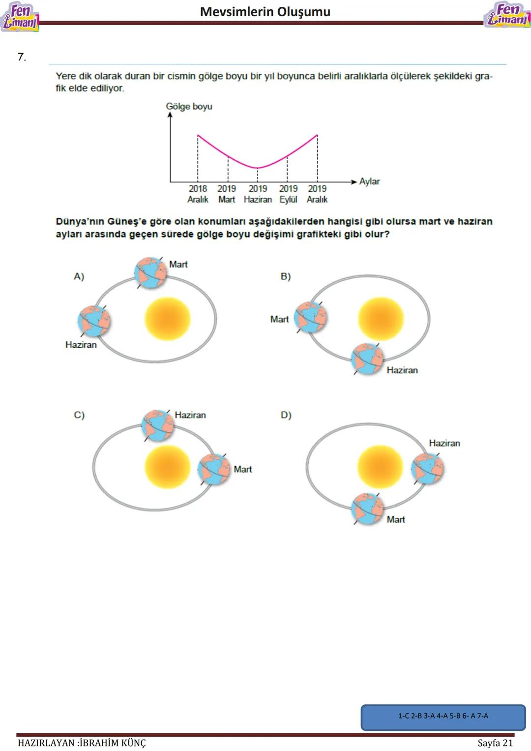 Fen
Liman
Mevsimlerin Oluşumu
# MEVSİMLERİN
# OLUŞUMU
Konu / Kavramlar: Dünya'nın dönme ekseni, dolanma düzlemi, ısı enerjisi, mevsimler
F.