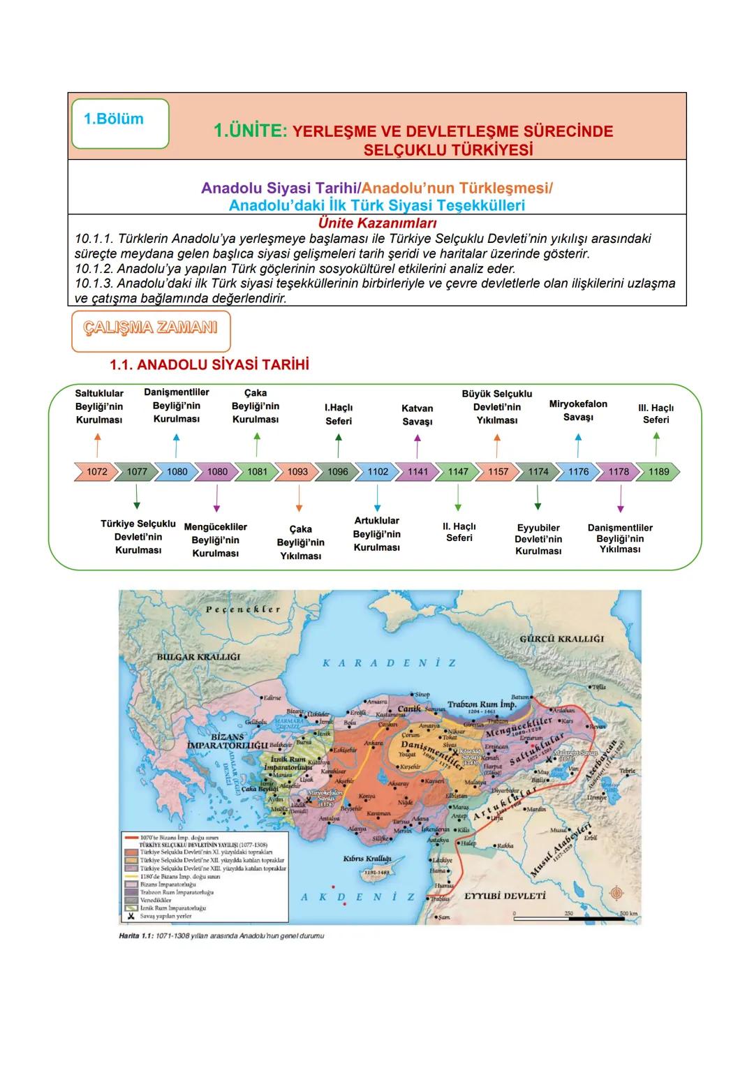 # 1.Bölüm
# 1.ÜNİTE: YERLEŞME VE DEVLETLEŞME SÜRECİNDE
## SELÇUKLU TÜRKİYESİ
### Anadolu Siyasi Tarihi/Anadolu'nun Türkleşmesi/
#### Anado