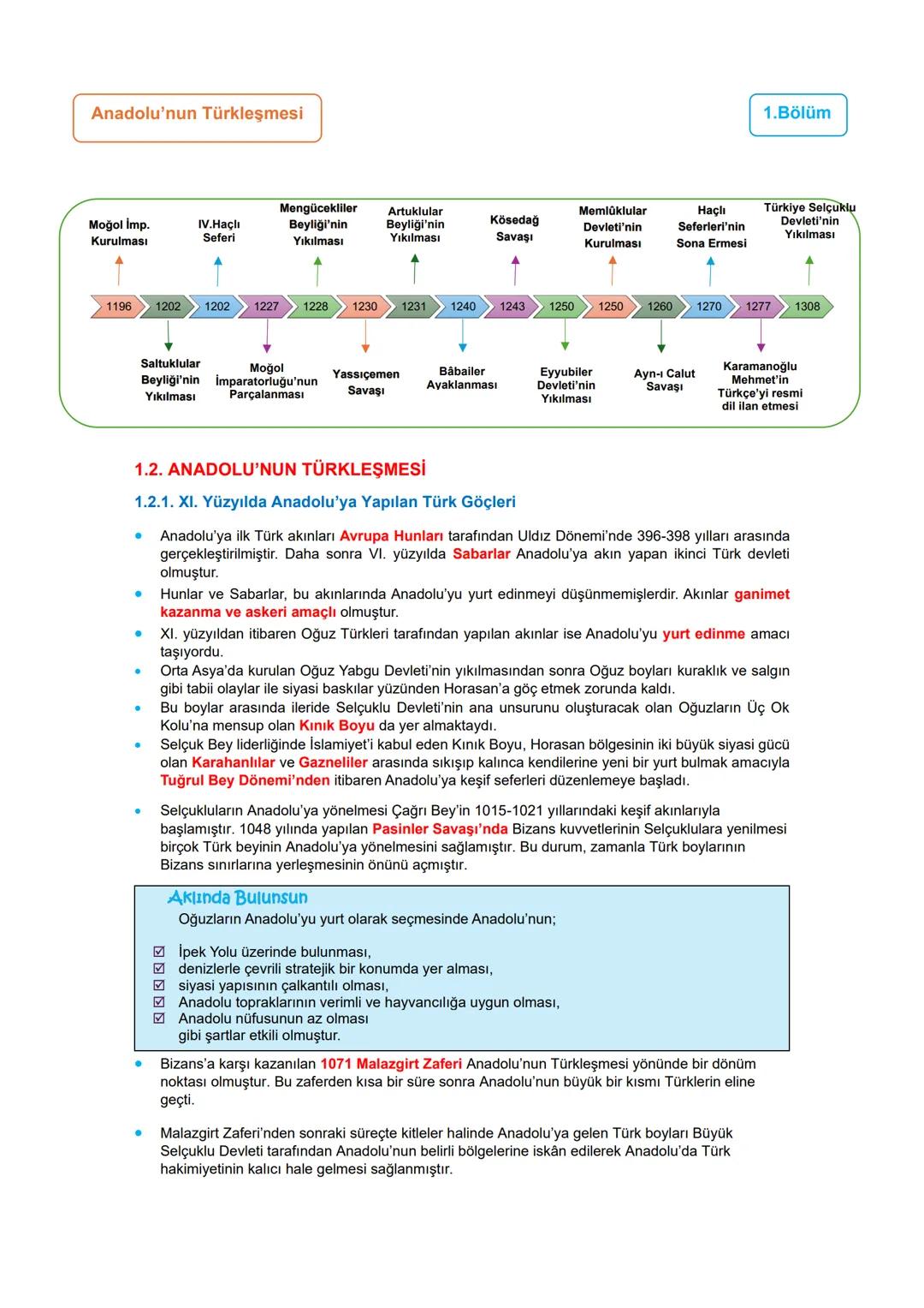 # 1.Bölüm
# 1.ÜNİTE: YERLEŞME VE DEVLETLEŞME SÜRECİNDE
## SELÇUKLU TÜRKİYESİ
### Anadolu Siyasi Tarihi/Anadolu'nun Türkleşmesi/
#### Anado