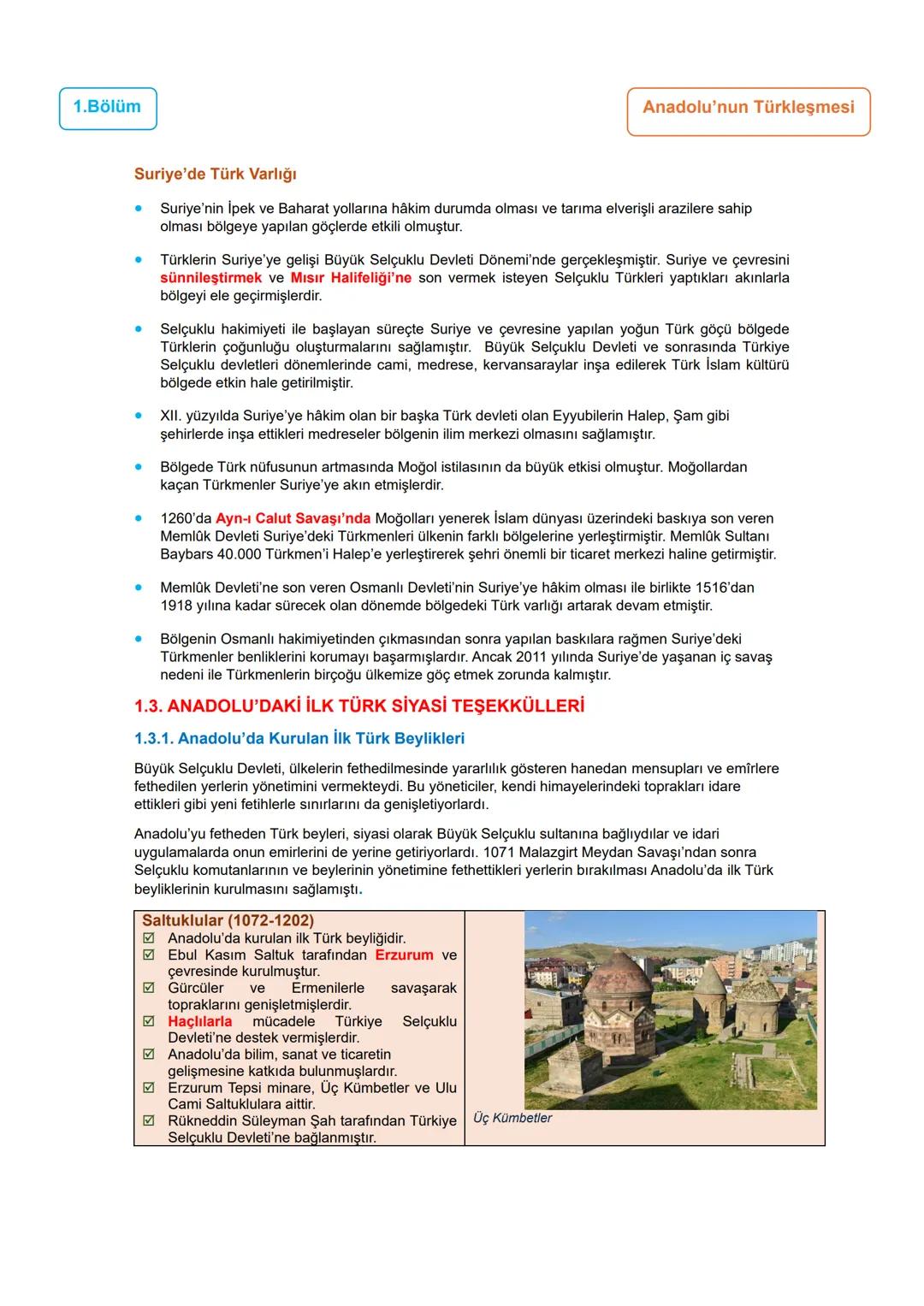 # 1.Bölüm
# 1.ÜNİTE: YERLEŞME VE DEVLETLEŞME SÜRECİNDE
## SELÇUKLU TÜRKİYESİ
### Anadolu Siyasi Tarihi/Anadolu'nun Türkleşmesi/
#### Anado