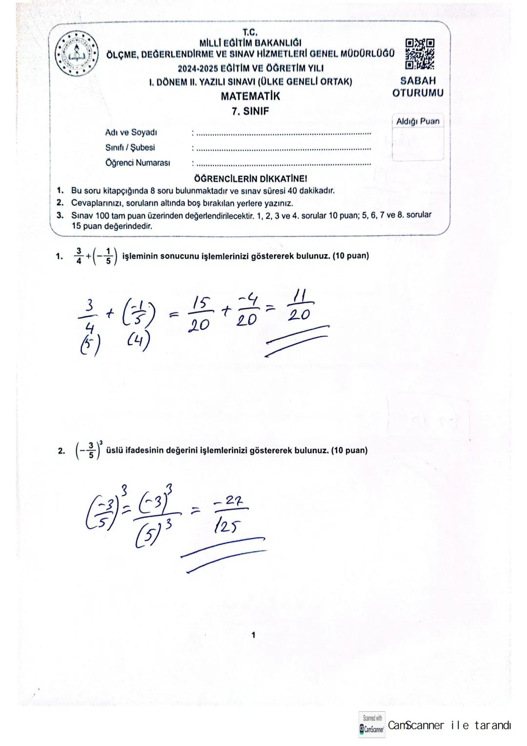 T.C.
MİLLİ EĞİTİM BAKANLIĞI
ÖLÇME, DEĞERLENDİRME VE SINAV HİZMETLERİ GENEL MÜDÜRLÜĞÜ
2024-2025 EĞİTİM VE ÖĞRETİM YILI
I. DÖNEM II. YAZILI SI