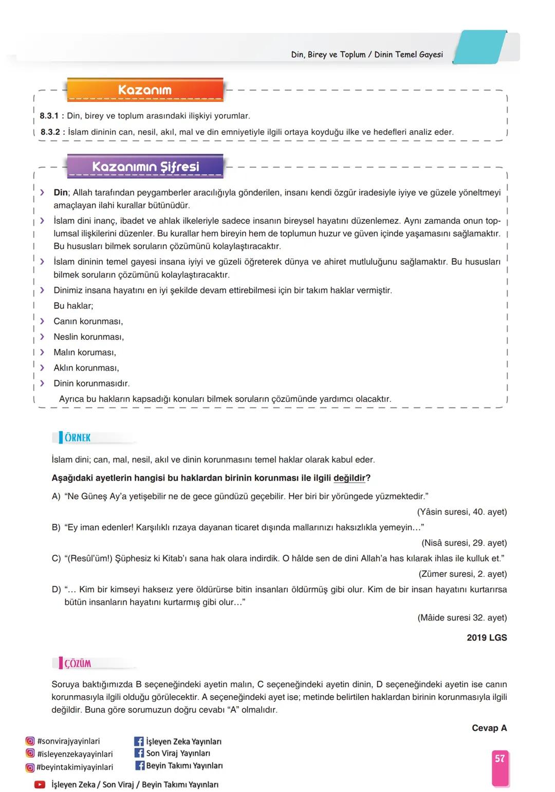 Öğretmenlerimizin ve
Öğrencilerimizin
Yanındayız
LGS
DİN KÜLTÜRÜ VE
AHLAK BİLGİSİ
KONU
ANLATIMI
8.
Sınıf
ISLEYEN
ZEKA
#beyintakimiyayi