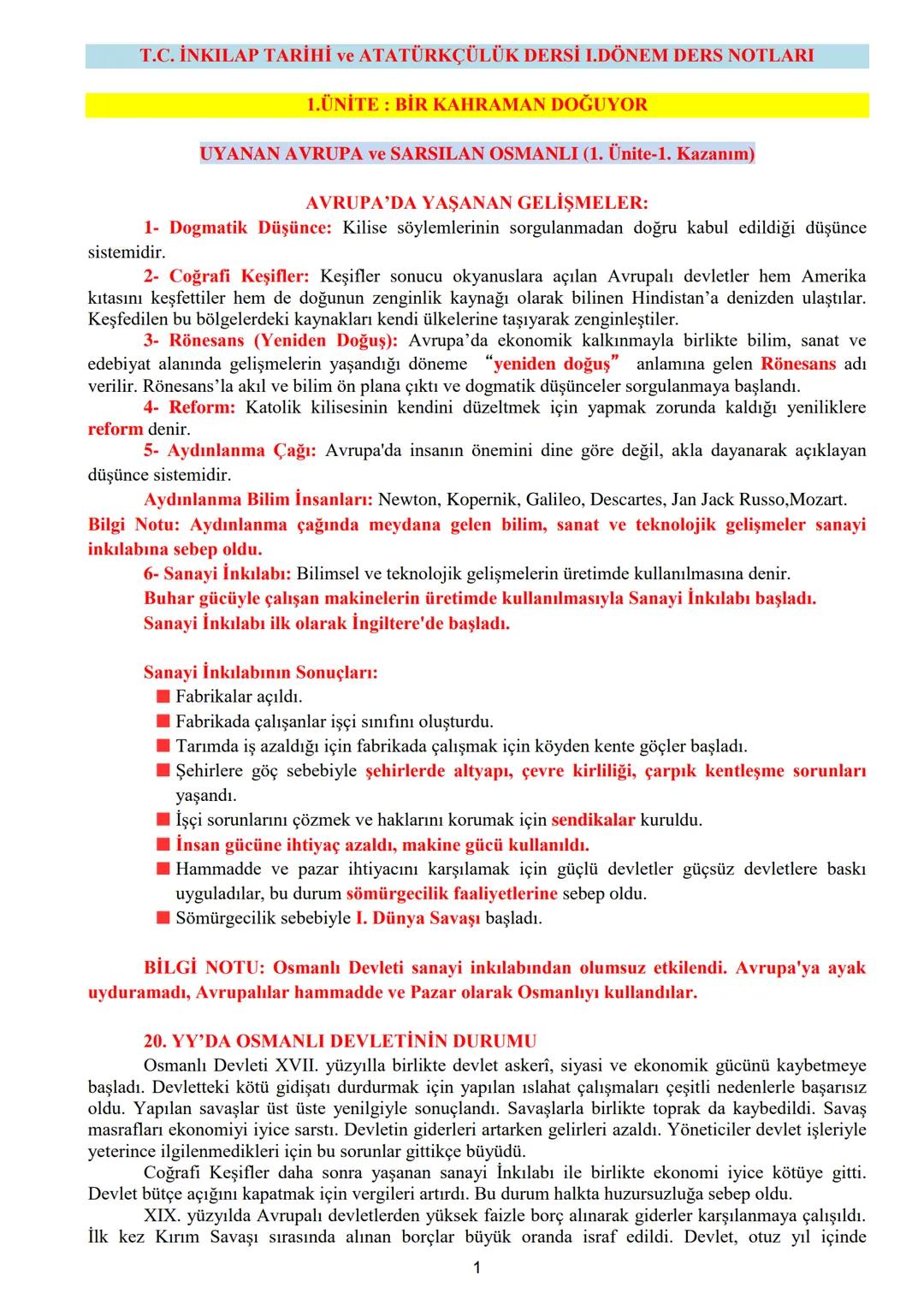 8 sinif inkılap ve Atatürkçülük 1 dönem