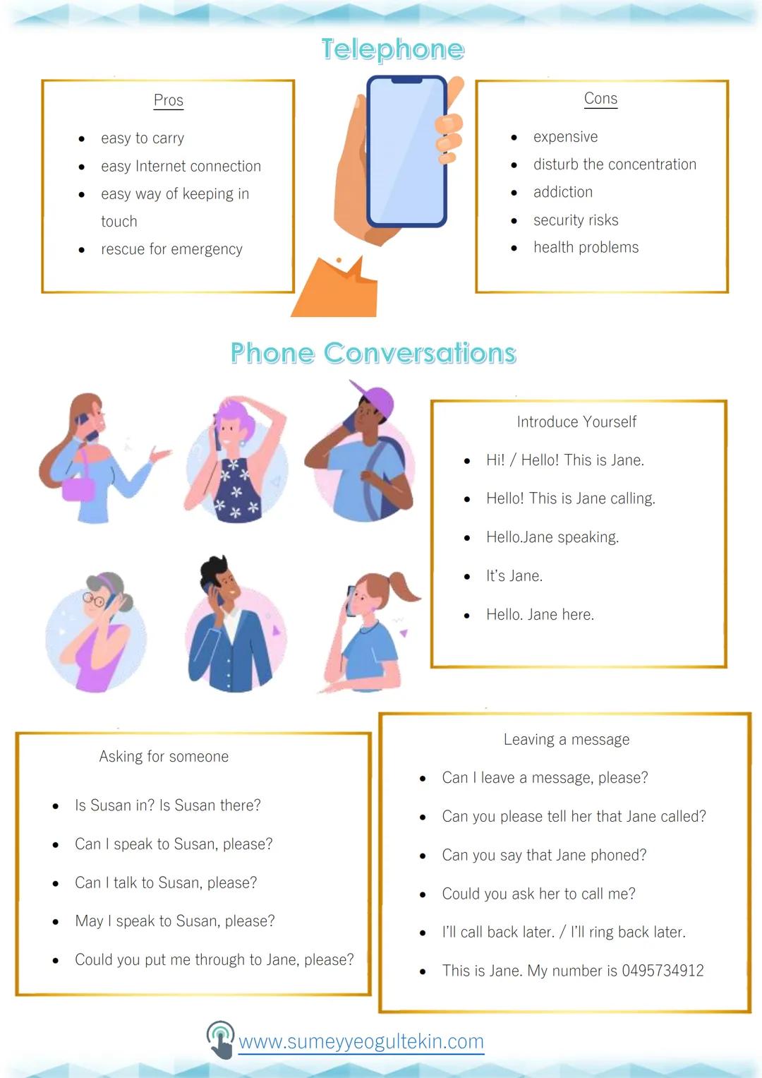 -ON THE PHONE-
Ways of Communication
make a phone call: telefonla aramak
text a message: mesaj göndermek
leave a voicemail: sesli mesaj