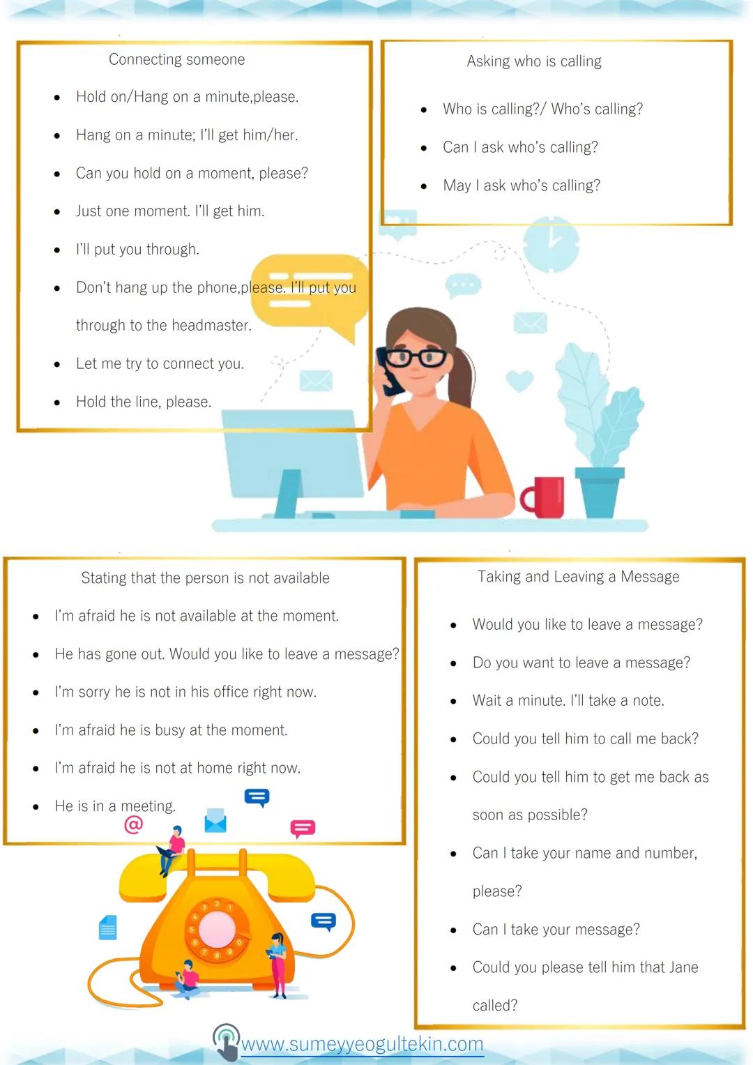 -ON THE PHONE-
Ways of Communication
make a phone call: telefonla aramak
text a message: mesaj göndermek
leave a voicemail: sesli mesaj