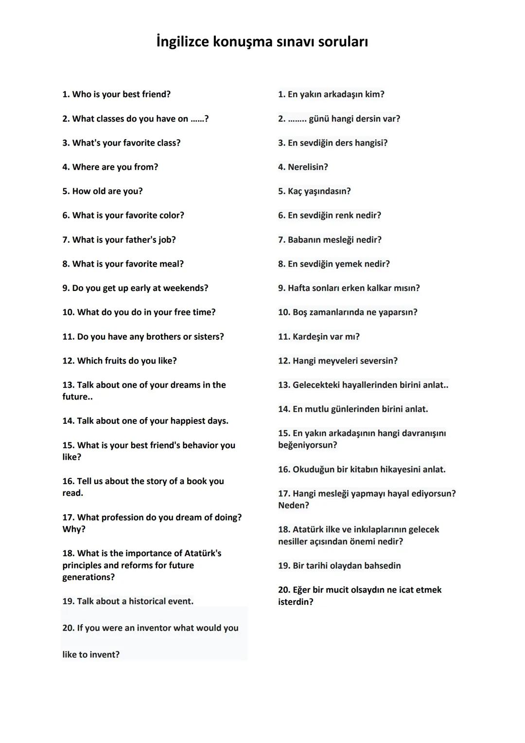 Konuşma sınavı ingilizce