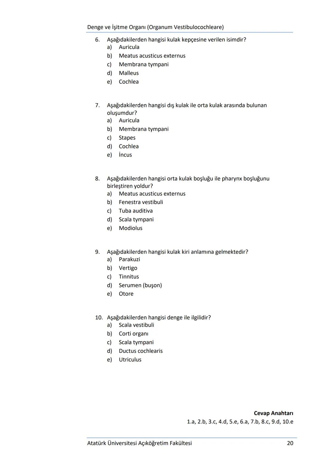 Üriner Sistem (Systema Urinarium)
DEĞERLENDİRME SORULARI
1.
Aşağıdakilerden hangisi idrar borusu olarak tanımlanmaktadır?
a) Ureter
b) Mesan