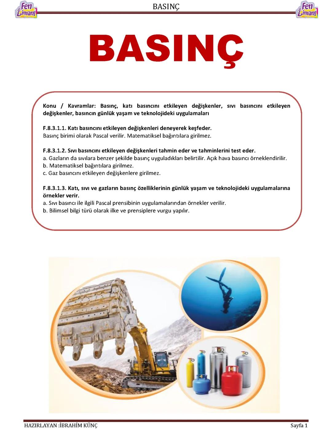 8. Sınıf Fen katı basıncı