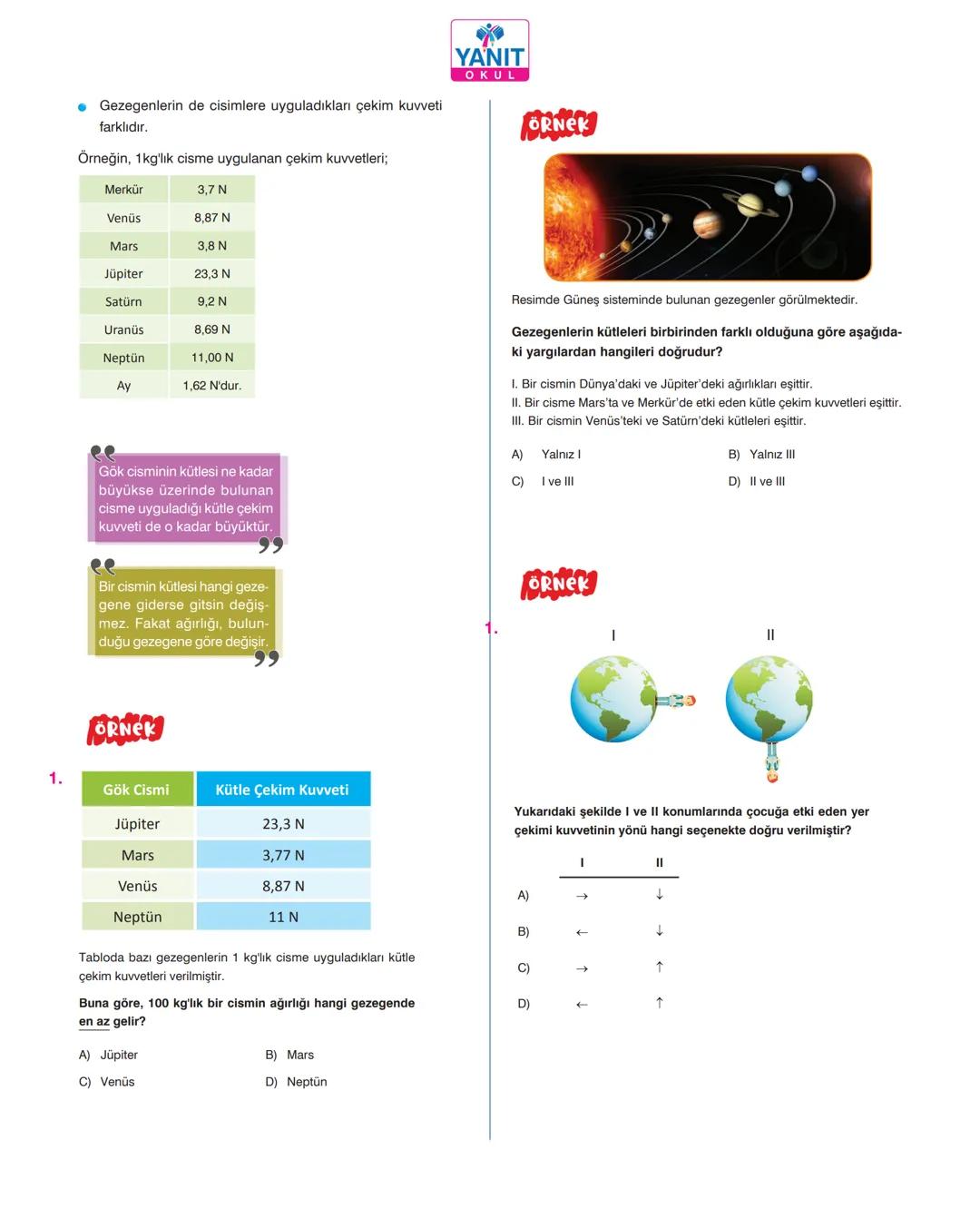 6.
# KÜTLE VE AĞIRLIK
## İLİŞKİSİ
Dünya, cisimlere kendine doğru bir çekim kuvveti uygular. Bu kuvvete
yer çekimi kuvveti denir. Yer çekimi