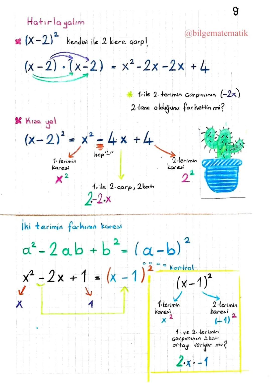 # İki Kare Farkı Özdeşliği
1
α
a-b
@bilgematematik
b
*Bir kenar uzunluğu a olan bir
b
kare çizelim,
a-b
*Bir kenar uzunluğu b olan
