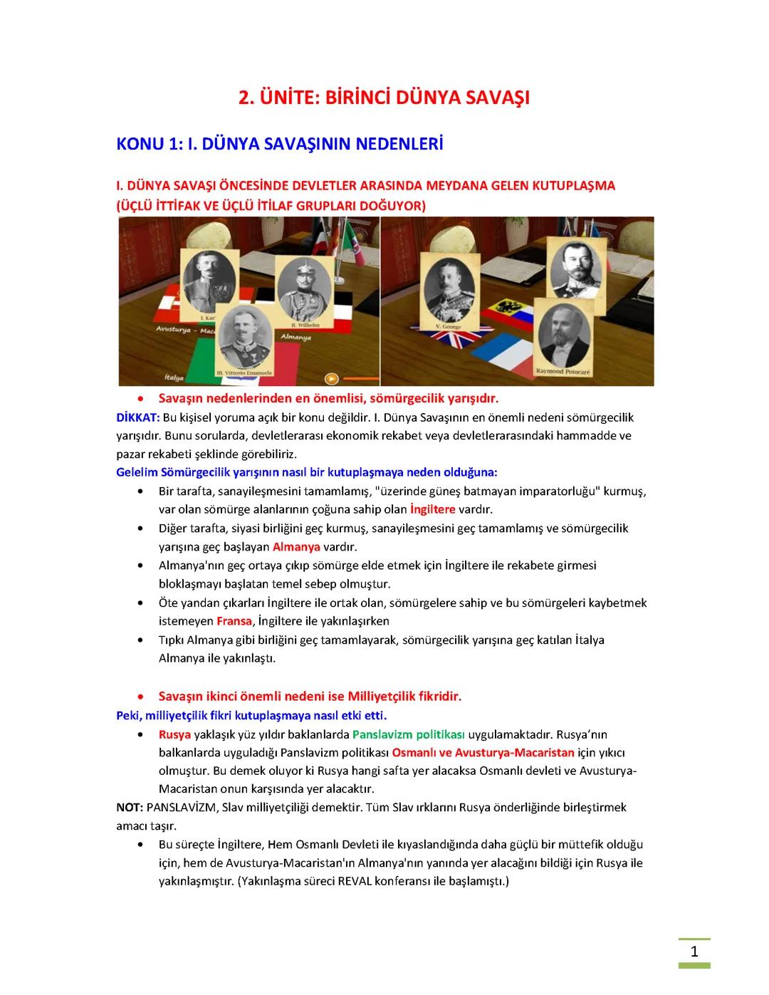 8.sınıf inkılap tarihi ve Atatürkçülük 2.ünite 1 dünya savaşı