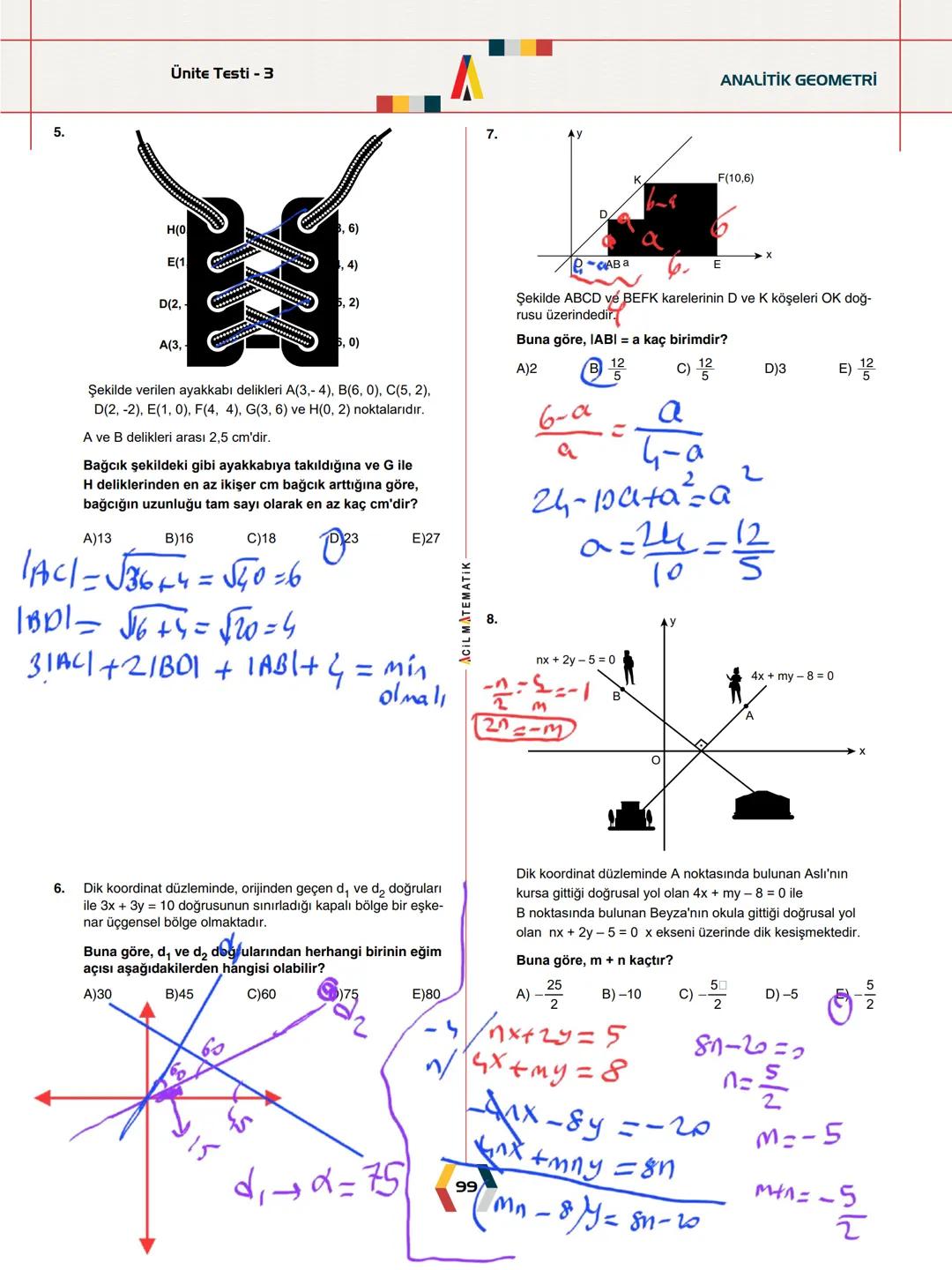 -
ÜNİTE 2-
ANALİTİK GEOMETRİ
.
•
•
.
Analitik Düzlem
İki Nokta Arasındaki Uzaklık
Bir Doğru Parçasını içten ve Dıştan Bölme
Doğrunun Eğimi v