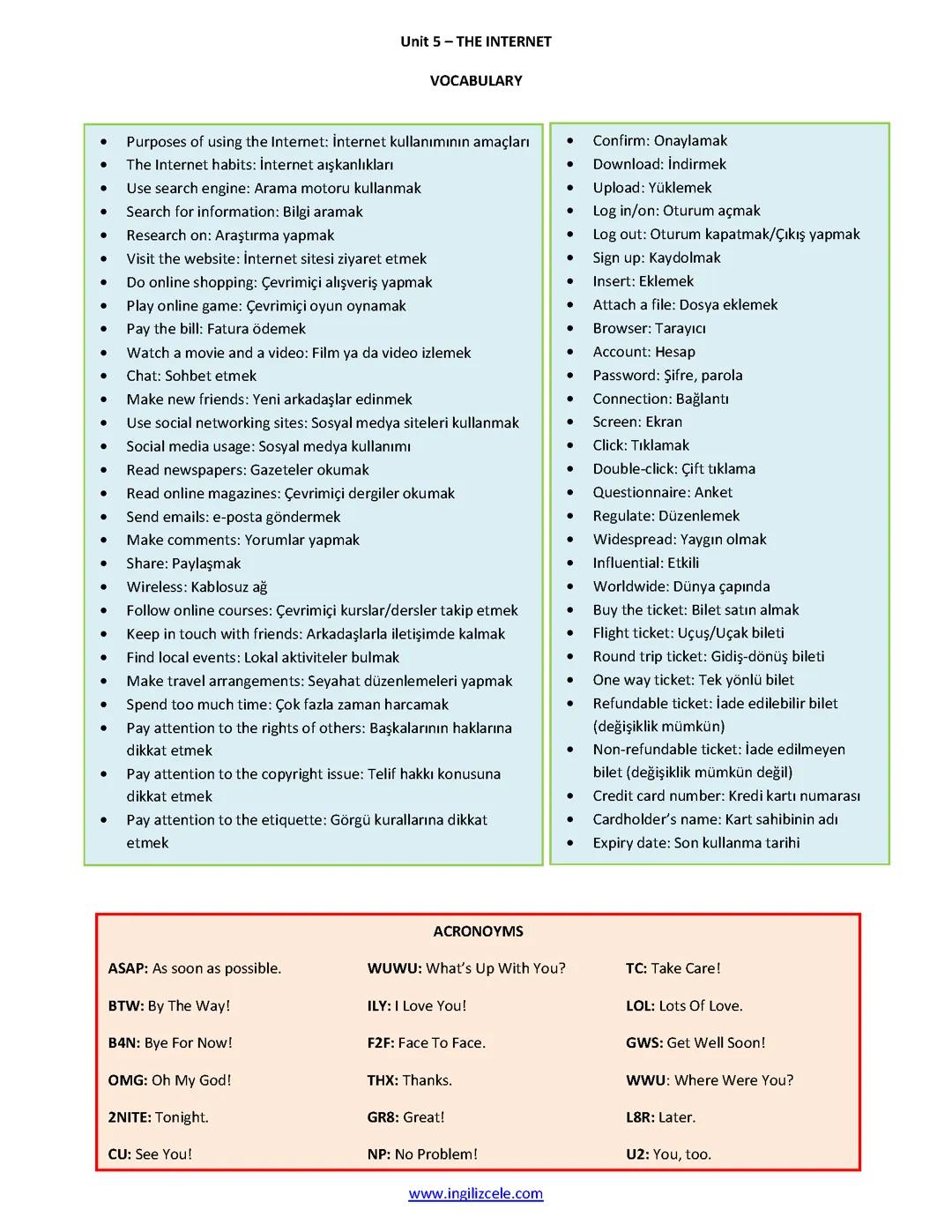 8.SINIF İNGİLİZCE 5.ünite