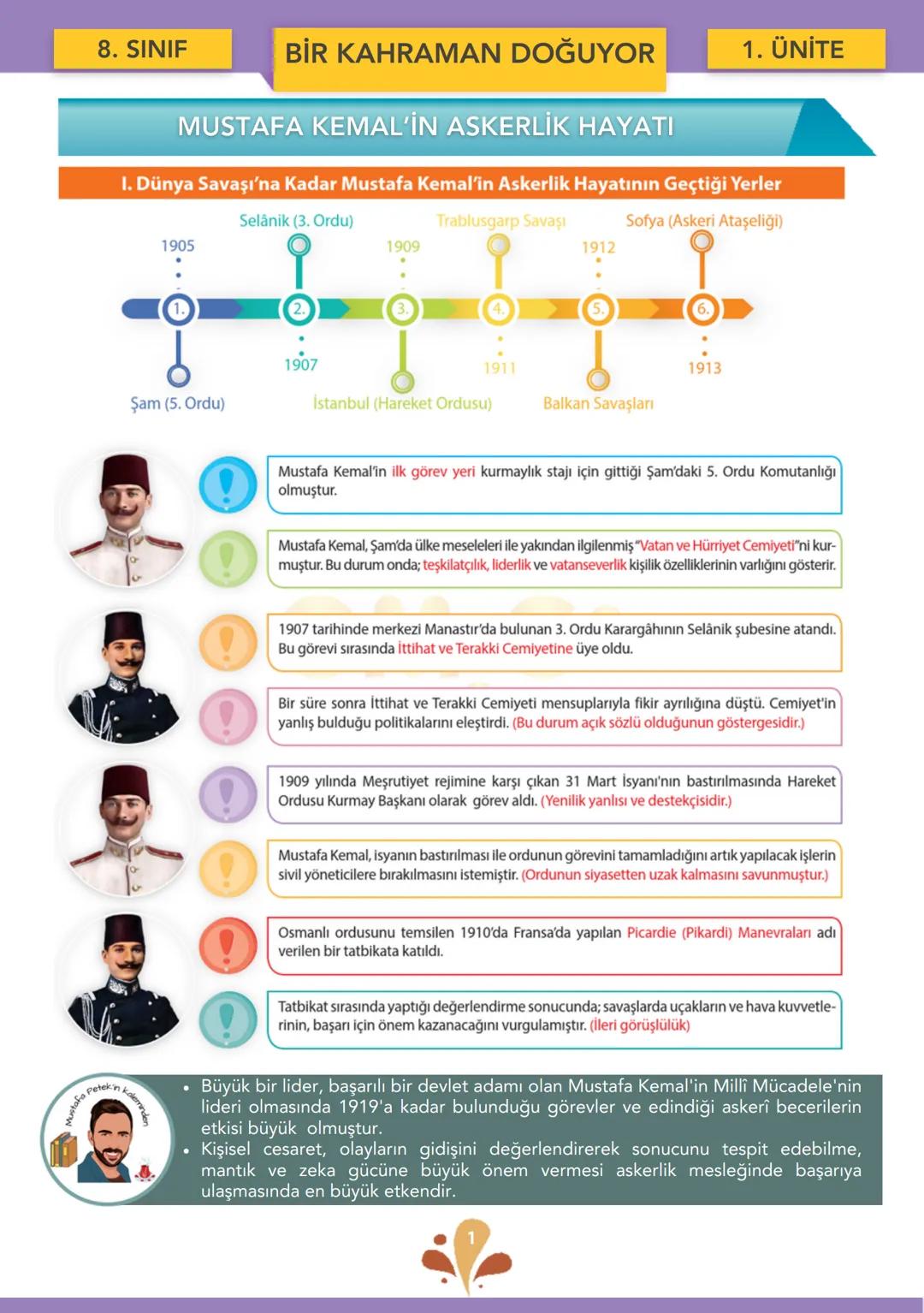 YORUM ODAKLI
DERS NOTLARI
T.C. İnkılap Tarihi ve
Atatürkçülük
KAZANIM UYUMLU
ÜNİTE-1
Bir Kahraman Doğuyor
Kazanım: 8.1.4
Mustafa Kemal'in As