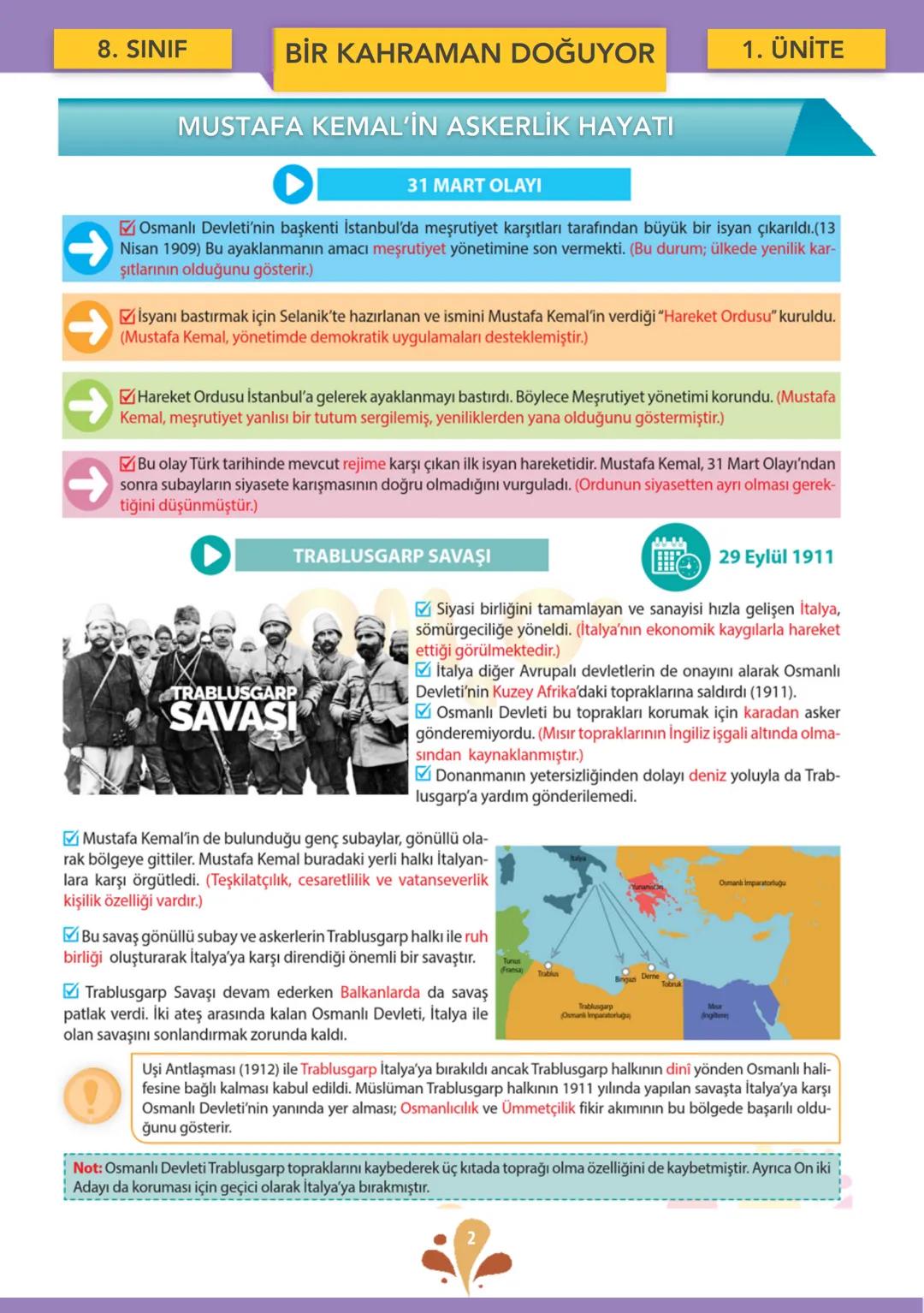 YORUM ODAKLI
DERS NOTLARI
T.C. İnkılap Tarihi ve
Atatürkçülük
KAZANIM UYUMLU
ÜNİTE-1
Bir Kahraman Doğuyor
Kazanım: 8.1.4
Mustafa Kemal'in As