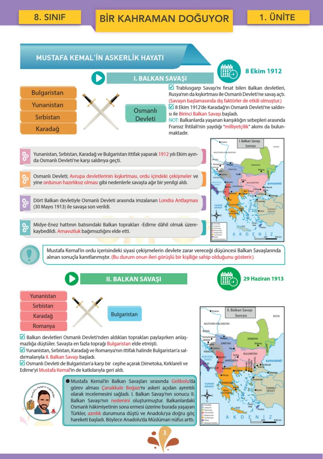 YORUM ODAKLI
DERS NOTLARI
T.C. İnkılap Tarihi ve
Atatürkçülük
KAZANIM UYUMLU
ÜNİTE-1
Bir Kahraman Doğuyor
Kazanım: 8.1.4
Mustafa Kemal'in As