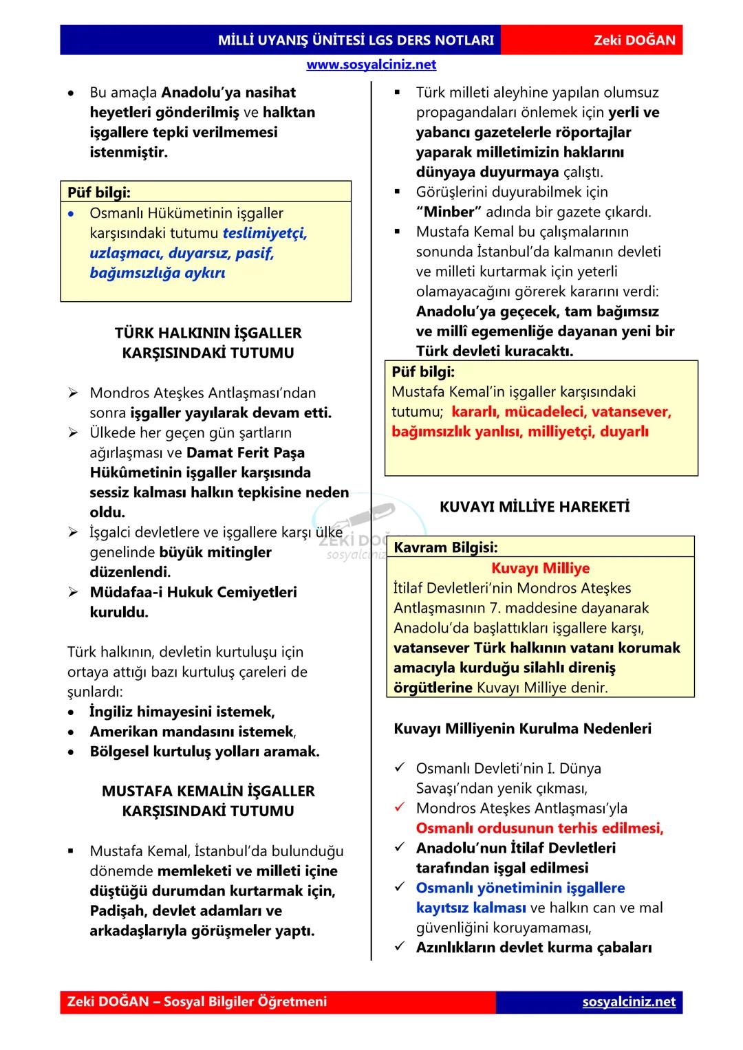 T.C. İNKILAP TARİHİ VE
ATATÜRKÇÜLÜK
2.ÜNİTE MİLLİ UYANIŞ
LGS DERS NOTU
C
İSTİKLAL SAVAŞI
ALK UYAN YOKSA ARDI HICRANDIR
gazetesi
HAZIRLAYAN: