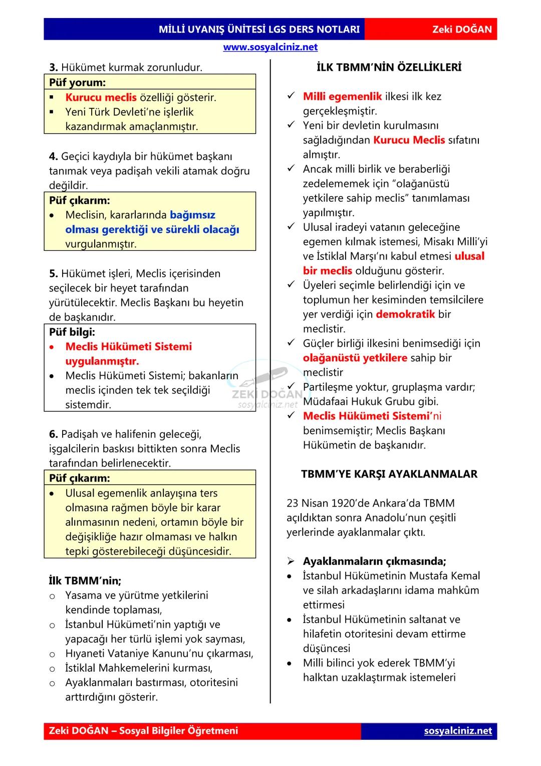 T.C. İNKILAP TARİHİ VE
ATATÜRKÇÜLÜK
2.ÜNİTE MİLLİ UYANIŞ
LGS DERS NOTU
C
İSTİKLAL SAVAŞI
ALK UYAN YOKSA ARDI HICRANDIR
gazetesi
HAZIRLAYAN: