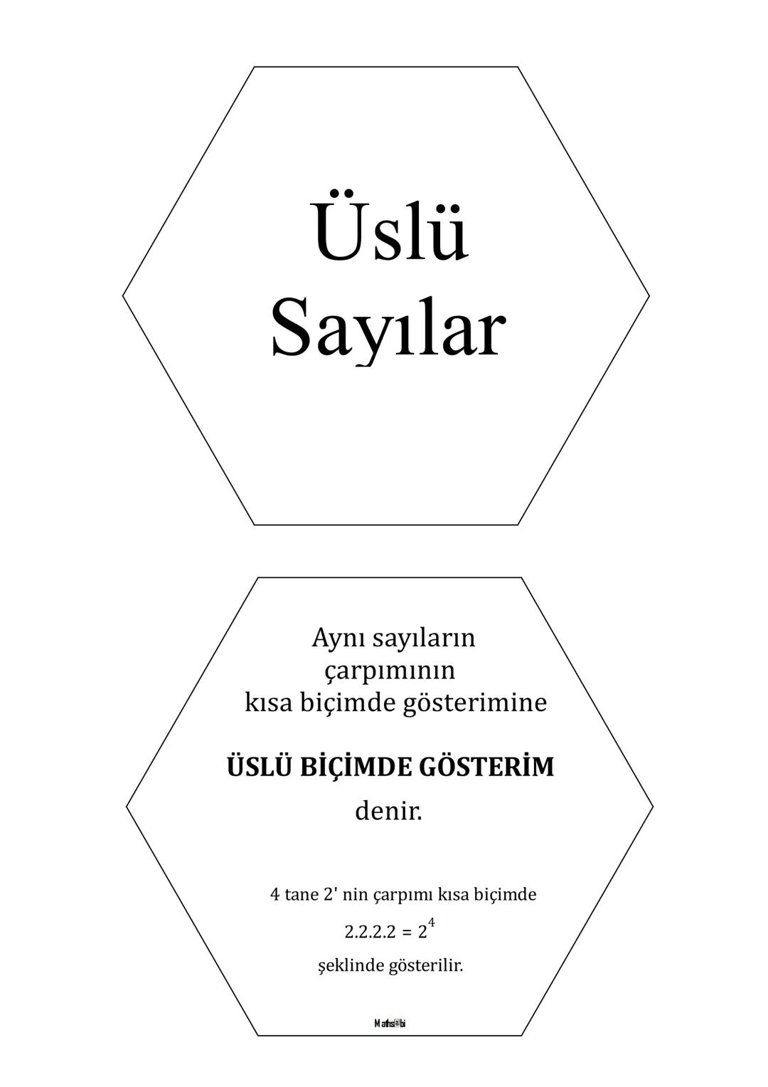 Üslü
Sayılar
Aynı sayıların
çarpımının
kısa biçimde gösterimine
ÜSLÜ BİÇİMDE GÖSTERİM
denir.
4 tane 2' nin çarpımı kısa biçimde
2.2.2.2 =
