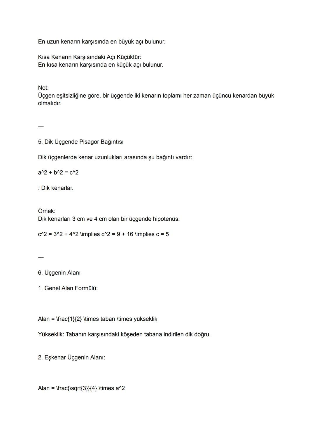 Üçgenler Konusu Geniş Özet (8. Sınıf)
1. Üçgen Nedir?
Üç doğru parçasının birleşmesiyle oluşan kapalı bir geometrik şekildir.
Üçgenin 3 k
