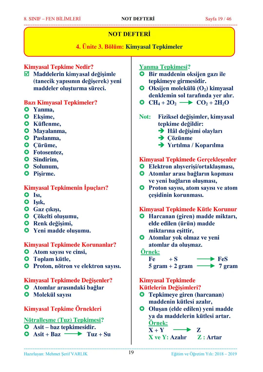 8. SINIF-FEN BİLİMLERİ
NOT DEFTERİ
Sayfa 1/46
NOT DEFTERİ
8. SINIF FEN BİLİMLERİ
İçindekiler
1. ÜNİTE
Mevsimler ve İklim
1. Bölüm.
Mevsim