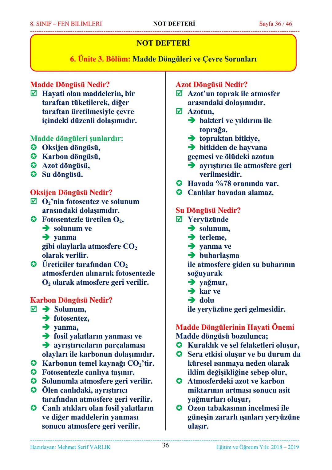 8. SINIF-FEN BİLİMLERİ
NOT DEFTERİ
Sayfa 1/46
NOT DEFTERİ
8. SINIF FEN BİLİMLERİ
İçindekiler
1. ÜNİTE
Mevsimler ve İklim
1. Bölüm.
Mevsim
