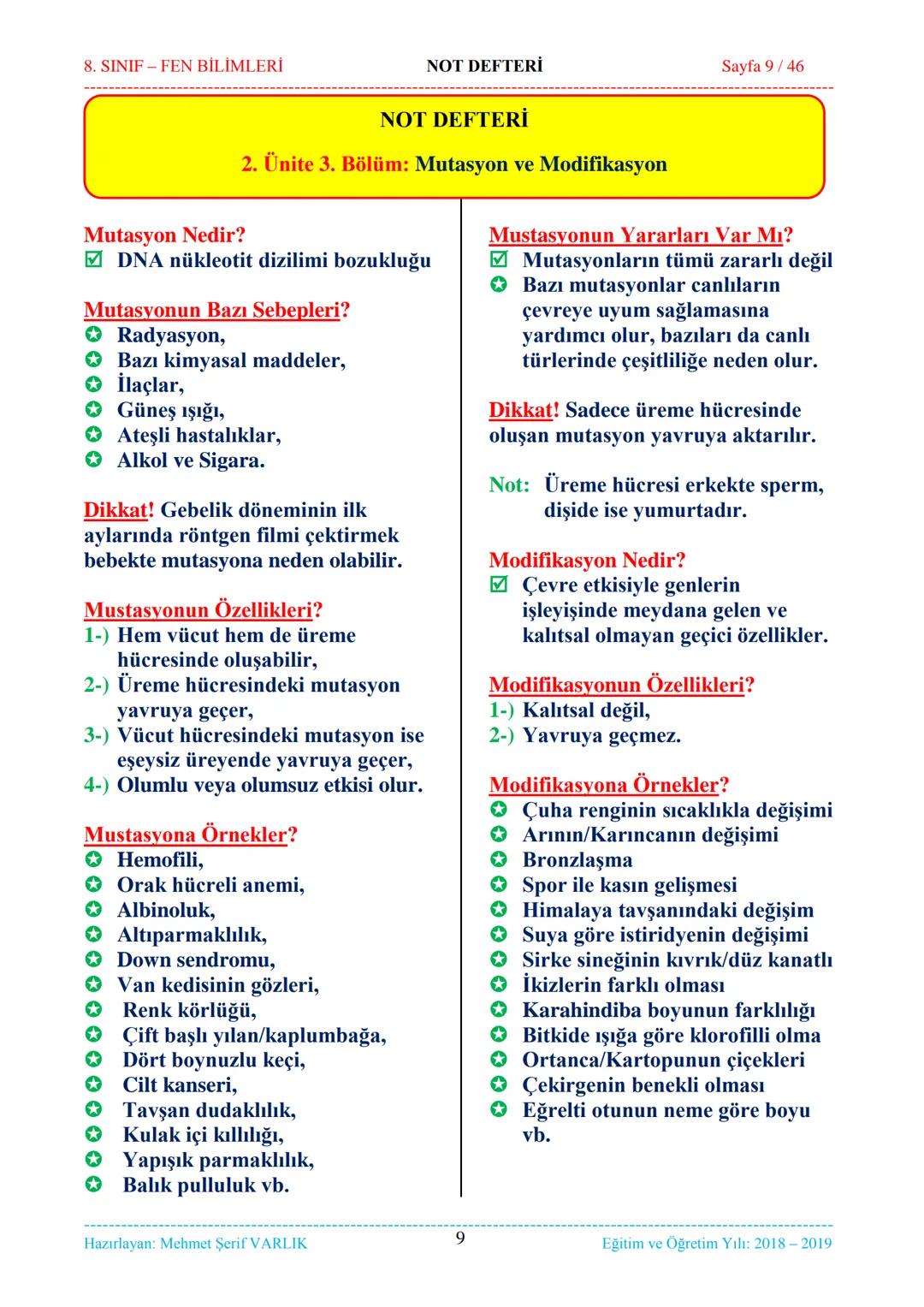 8. SINIF-FEN BİLİMLERİ
NOT DEFTERİ
Sayfa 1/46
NOT DEFTERİ
8. SINIF FEN BİLİMLERİ
İçindekiler
1. ÜNİTE
Mevsimler ve İklim
1. Bölüm.
Mevsim