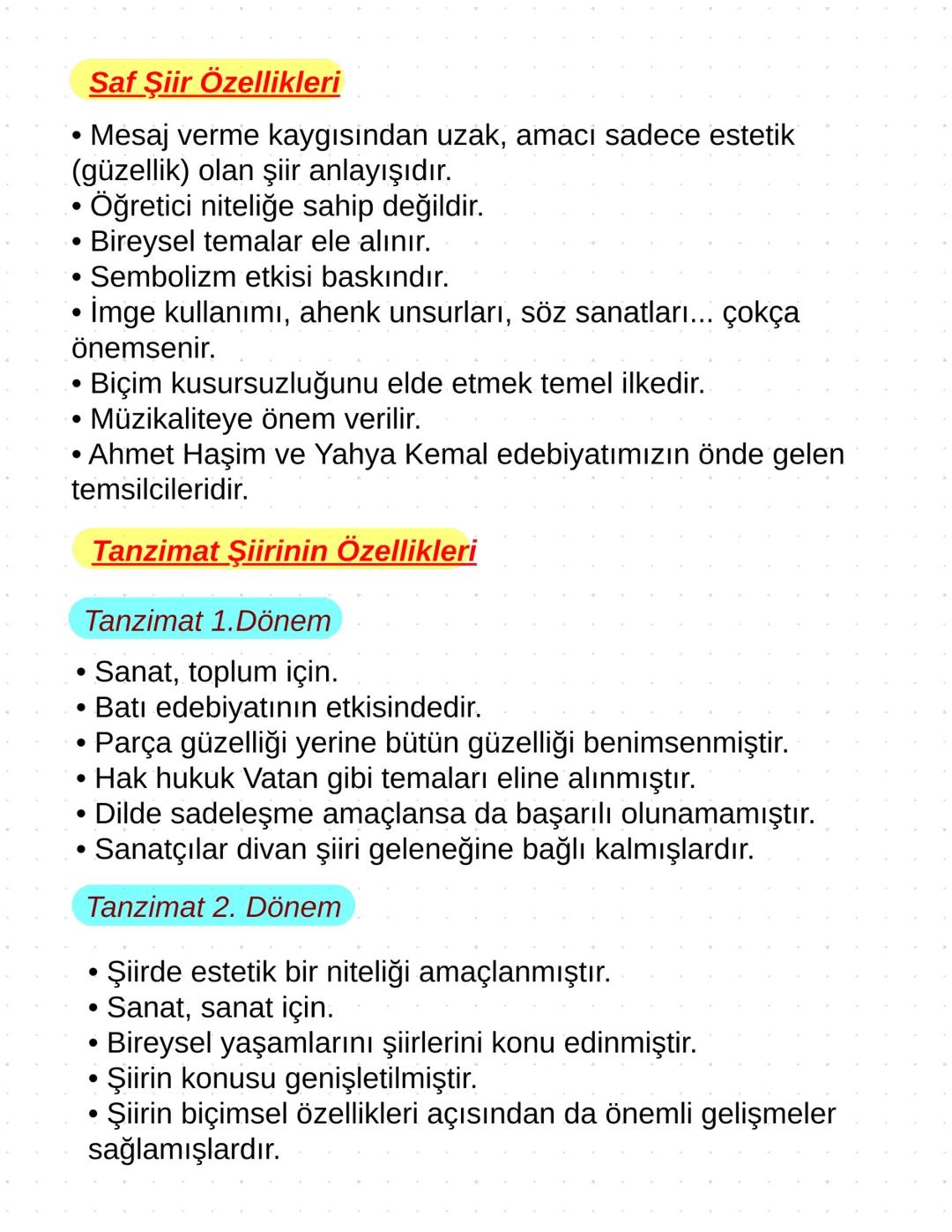 # Saf Şiir Özellikleri
• Mesaj verme kaygısından uzak, amacı sadece estetik
(güzellik) olan şiir anlayışıdır.
• Öğretici niteliğe sahip değ