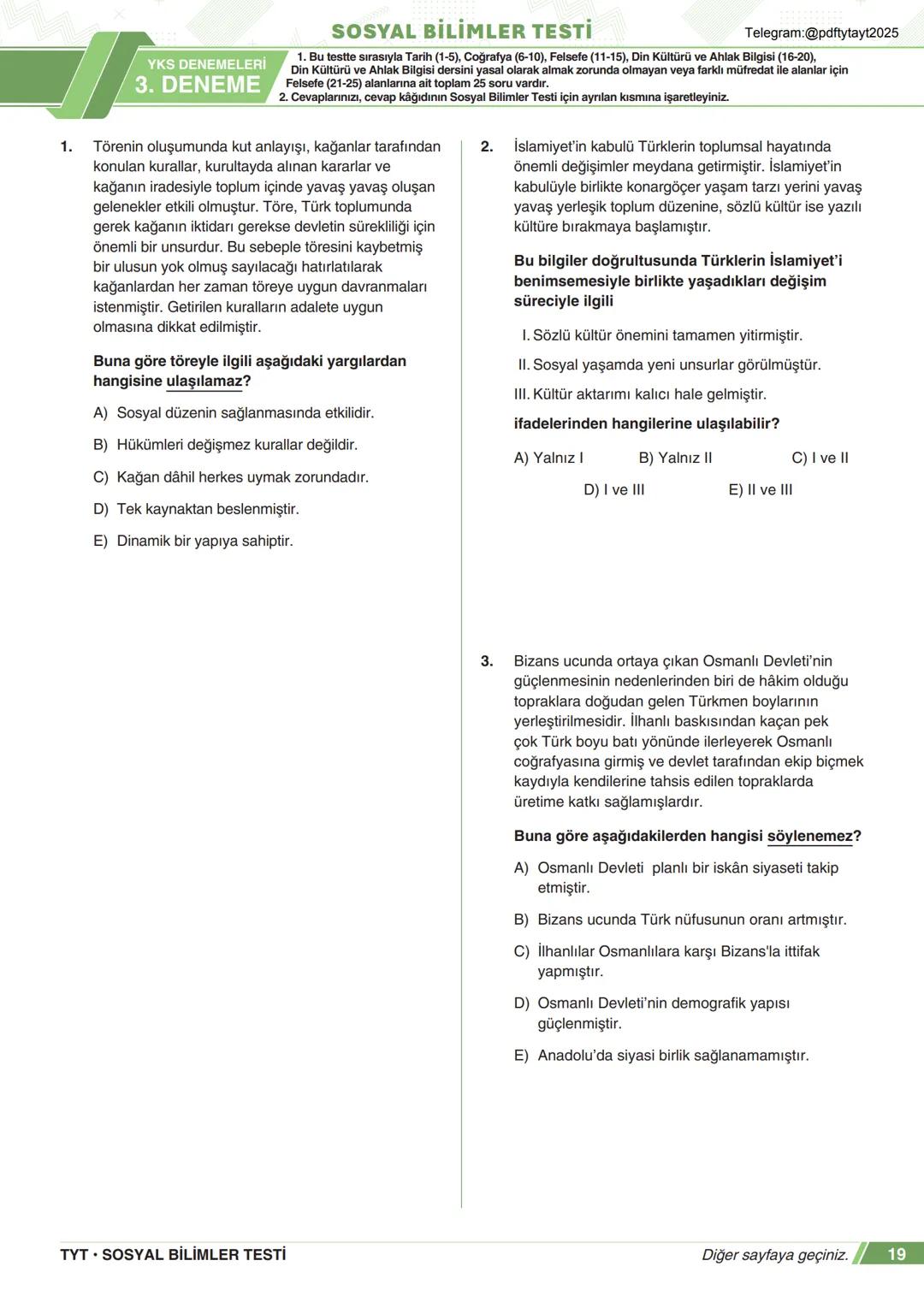 ****
RIYETİ MİLLİ EGIP
ORTAÖĞRETİM
GENEL MÜDÜRLÜĞÜ
*
>>>>>>>>>>>>>>>>>
>>>>>>>>>>>>>>>>
Telegram:@pdftytayt2025
MEBİ
YKS DENEMELERİ
TYT
3. D