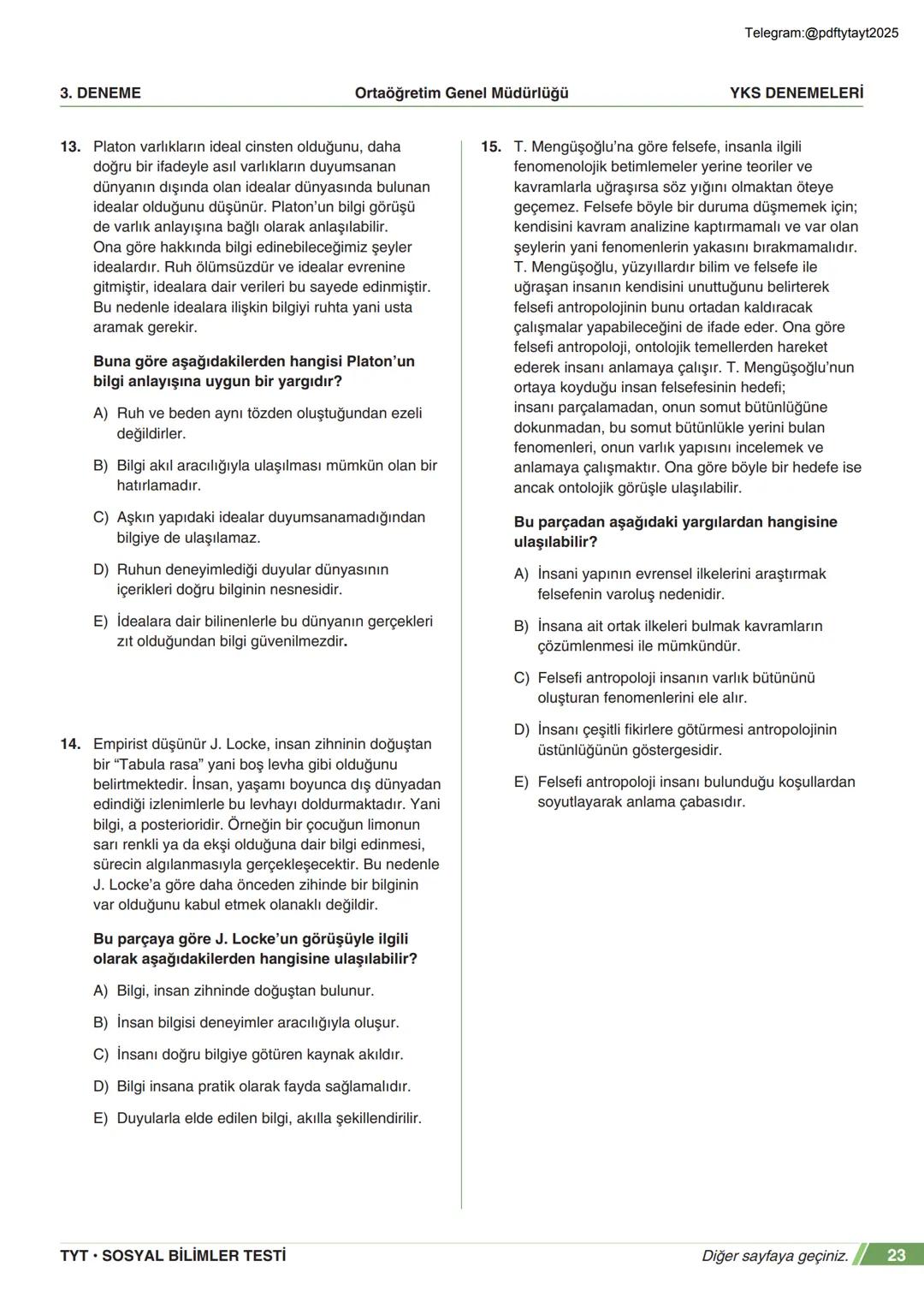 ****
RIYETİ MİLLİ EGIP
ORTAÖĞRETİM
GENEL MÜDÜRLÜĞÜ
*
>>>>>>>>>>>>>>>>>
>>>>>>>>>>>>>>>>
Telegram:@pdftytayt2025
MEBİ
YKS DENEMELERİ
TYT
3. D