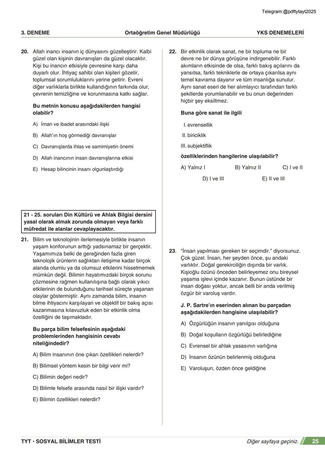 ****
RIYETİ MİLLİ EGIP
ORTAÖĞRETİM
GENEL MÜDÜRLÜĞÜ
*
>>>>>>>>>>>>>>>>>
>>>>>>>>>>>>>>>>
Telegram:@pdftytayt2025
MEBİ
YKS DENEMELERİ
TYT
3. D