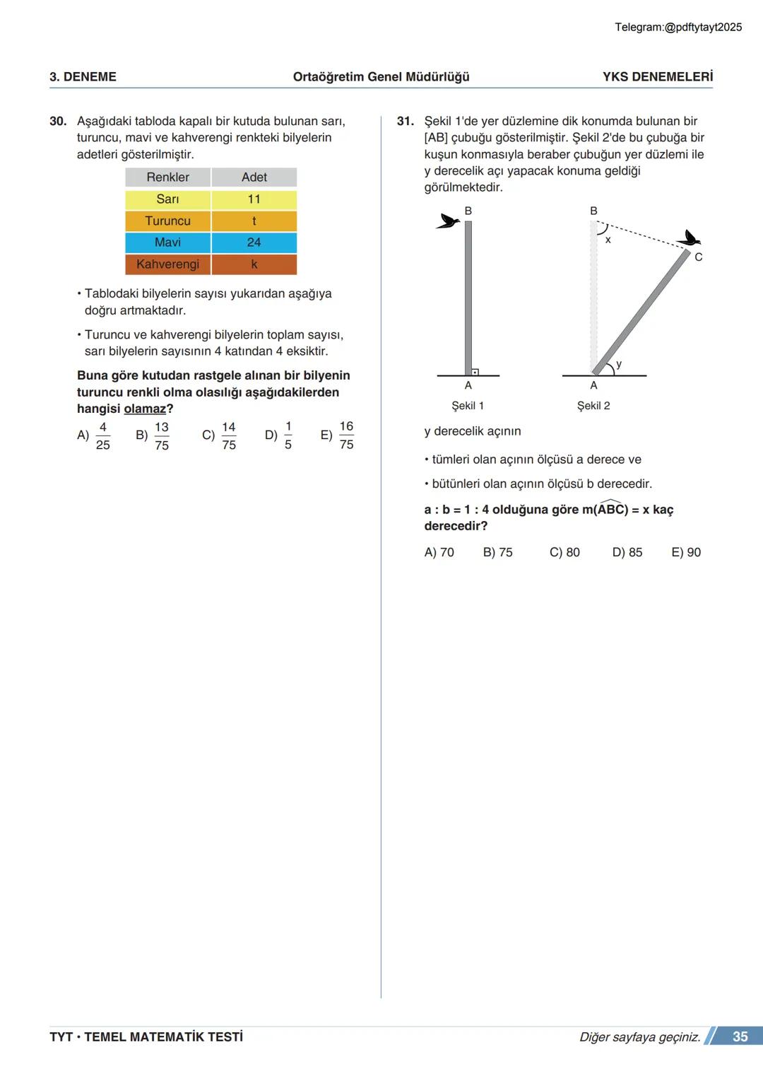 ****
RIYETİ MİLLİ EGIP
ORTAÖĞRETİM
GENEL MÜDÜRLÜĞÜ
*
>>>>>>>>>>>>>>>>>
>>>>>>>>>>>>>>>>
Telegram:@pdftytayt2025
MEBİ
YKS DENEMELERİ
TYT
3. D
